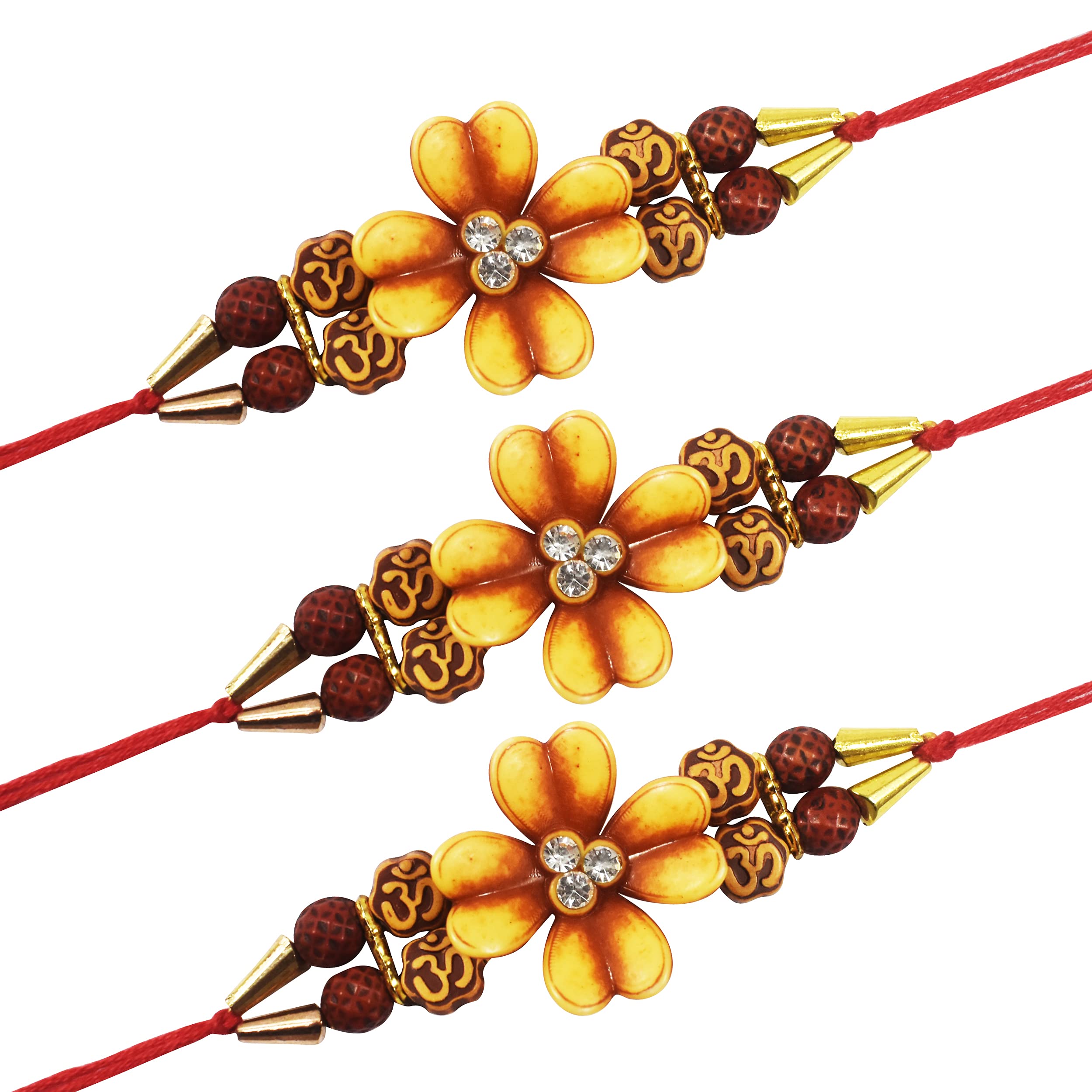 Urvi Creations Set Of 3 Wooden Flower Rakhi For Brother Bhaiya Bhai Kids Rakhi Gift For Rakshabandhan