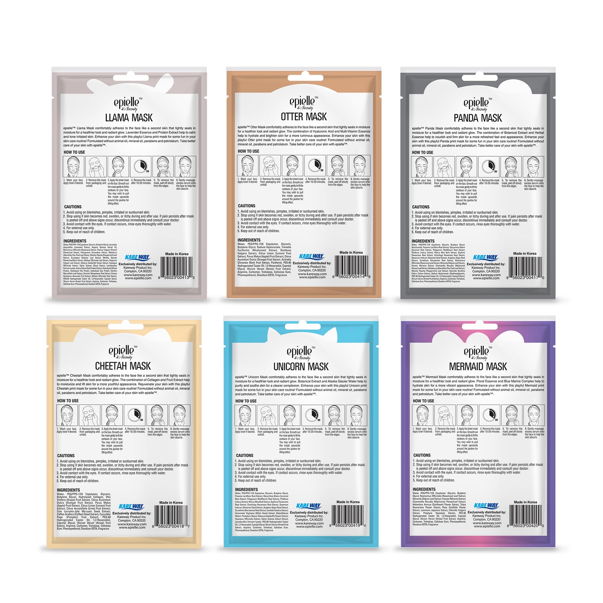 Epielle Character Sheet Masks  Animal Spa Mask -For All Skin Types  Spa Gifts For Women, Birthday Party Gift For Kids, Girls Nig