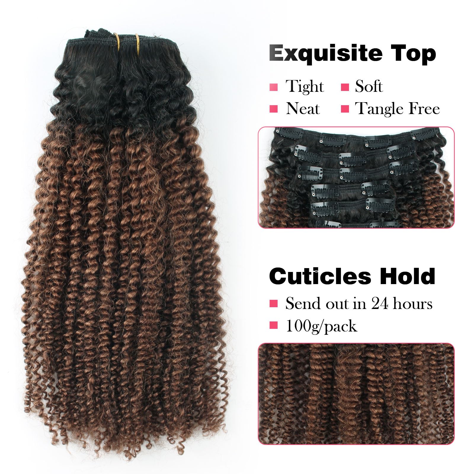 Sassina 18 Inch Ombre Brown Afro Curly Clip In Hair Extensions Double Wefts Remy Human Hair For Black Women Two Tone Curly Clip