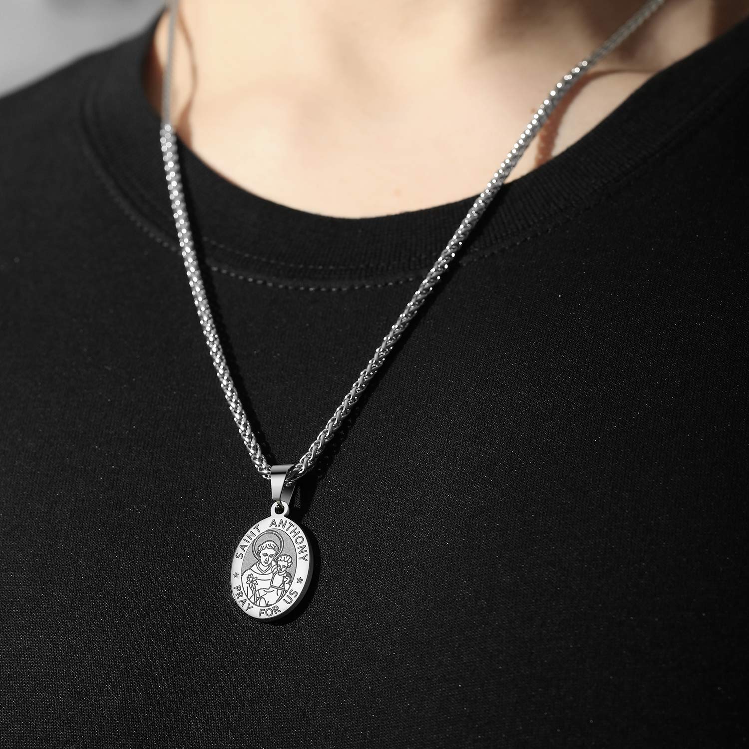 Zocomi Silver Saint St Anthony Medal Necklace for Men Boys, St. Anthony Pendant Chain Jewelry Catholic Christian Religious Bapti