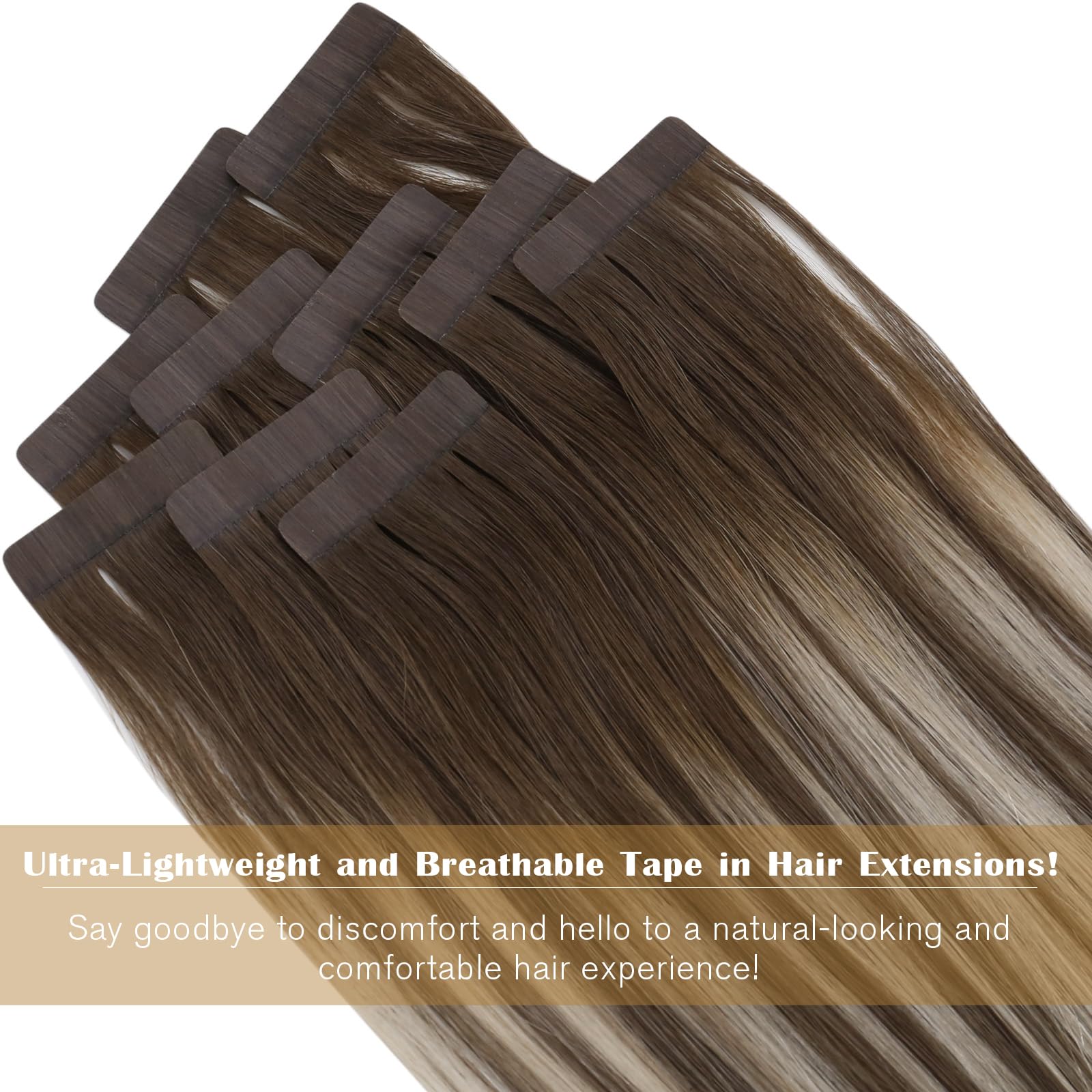Ve Sunny 25G Tape In Hair Extensions Real Human Hair Brown Balayage Hair Extensions Tape In Dark Brown Balayage Light Brown Ombr