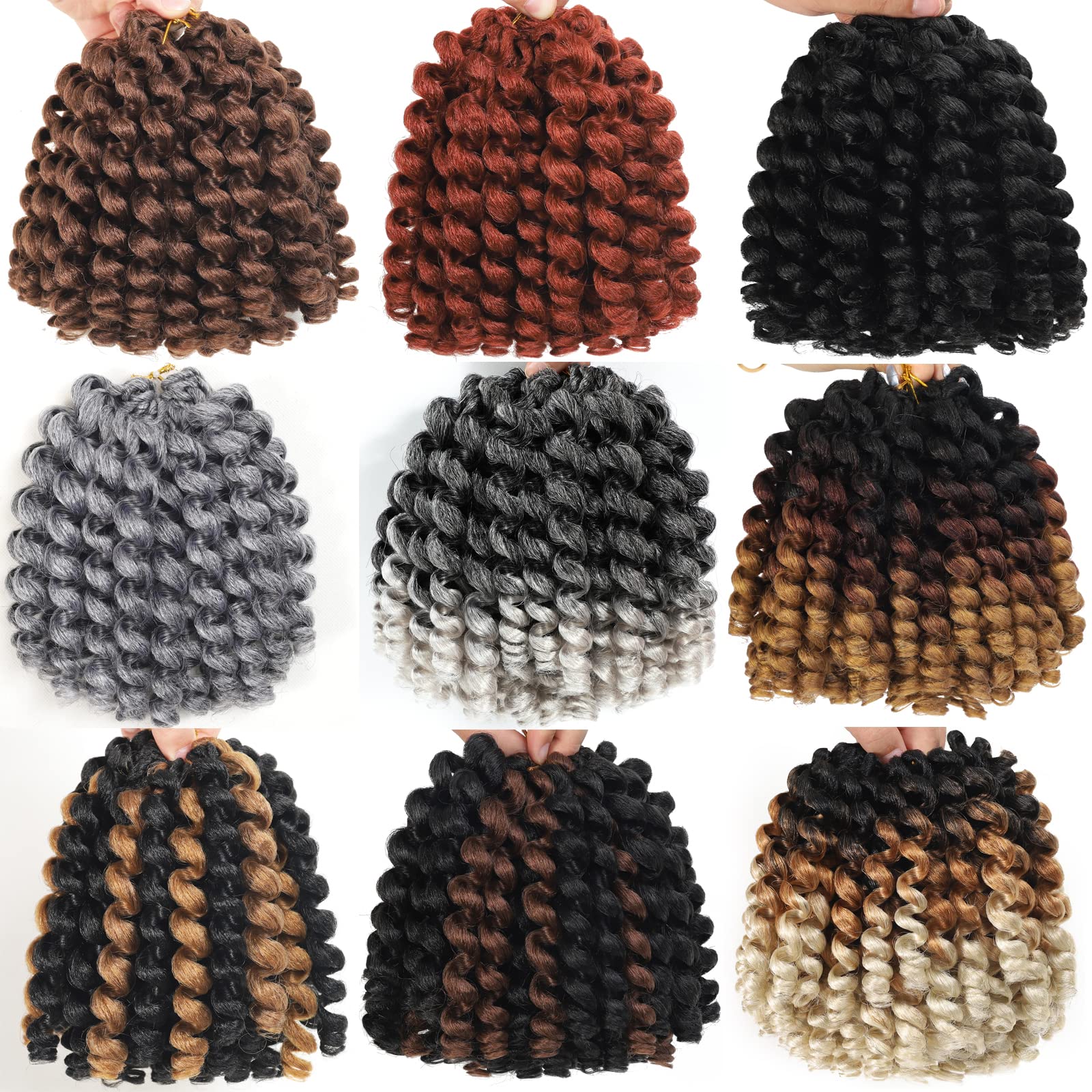 3Packs 2X Ringlet Wand curl Jamaican Bounce 8 inch Synthetic crochet Hair Extensions crochet Braiding Hair 20 Roots (8Inch (Pack