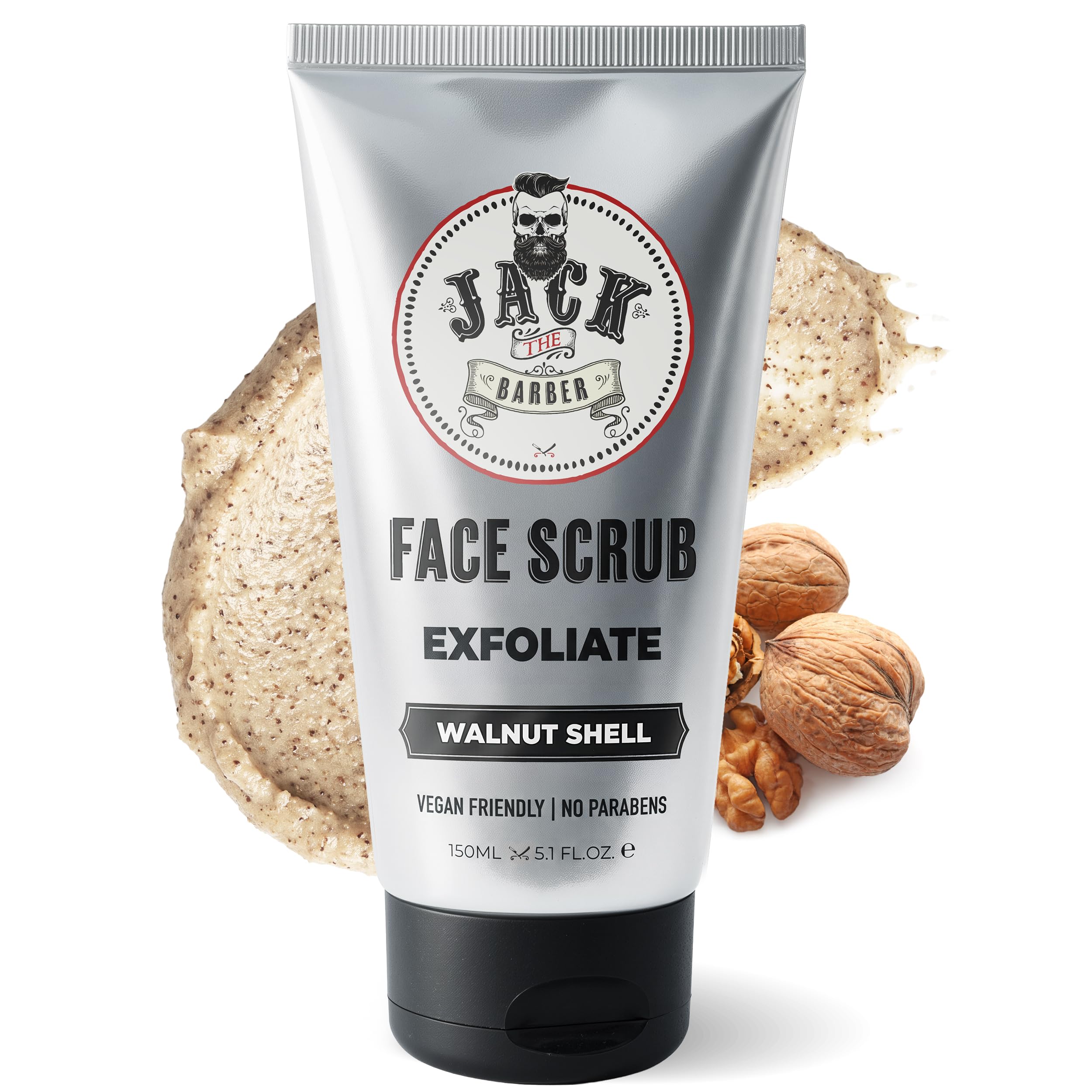 Jack the Barber Face Scrub for Men, Walnut Shell Exfoliator, 5.1 fl oz
