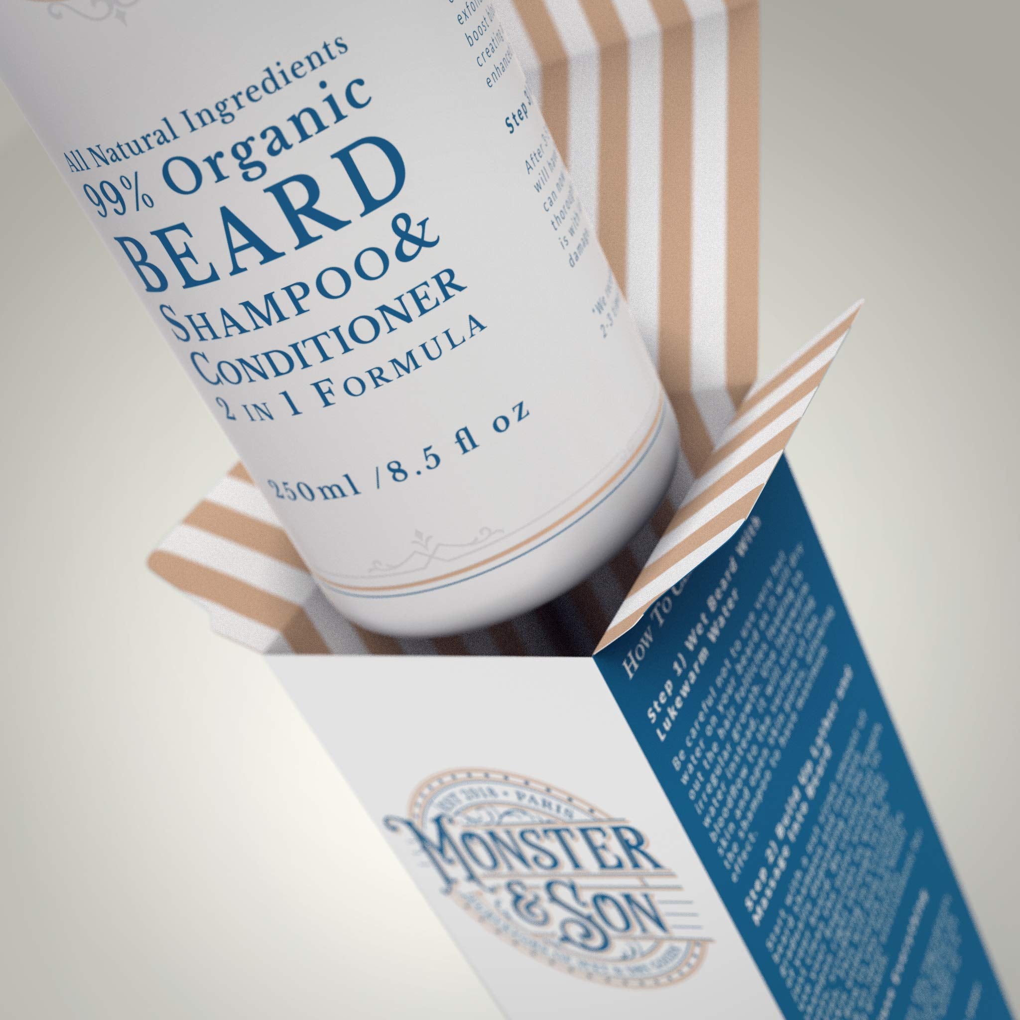 Monster&Son Organic Beard Shampoo & Conditioner 2 In 1 - Beard Wash With Conditioning For Men - Gentle Face Cleanser For Sensiti