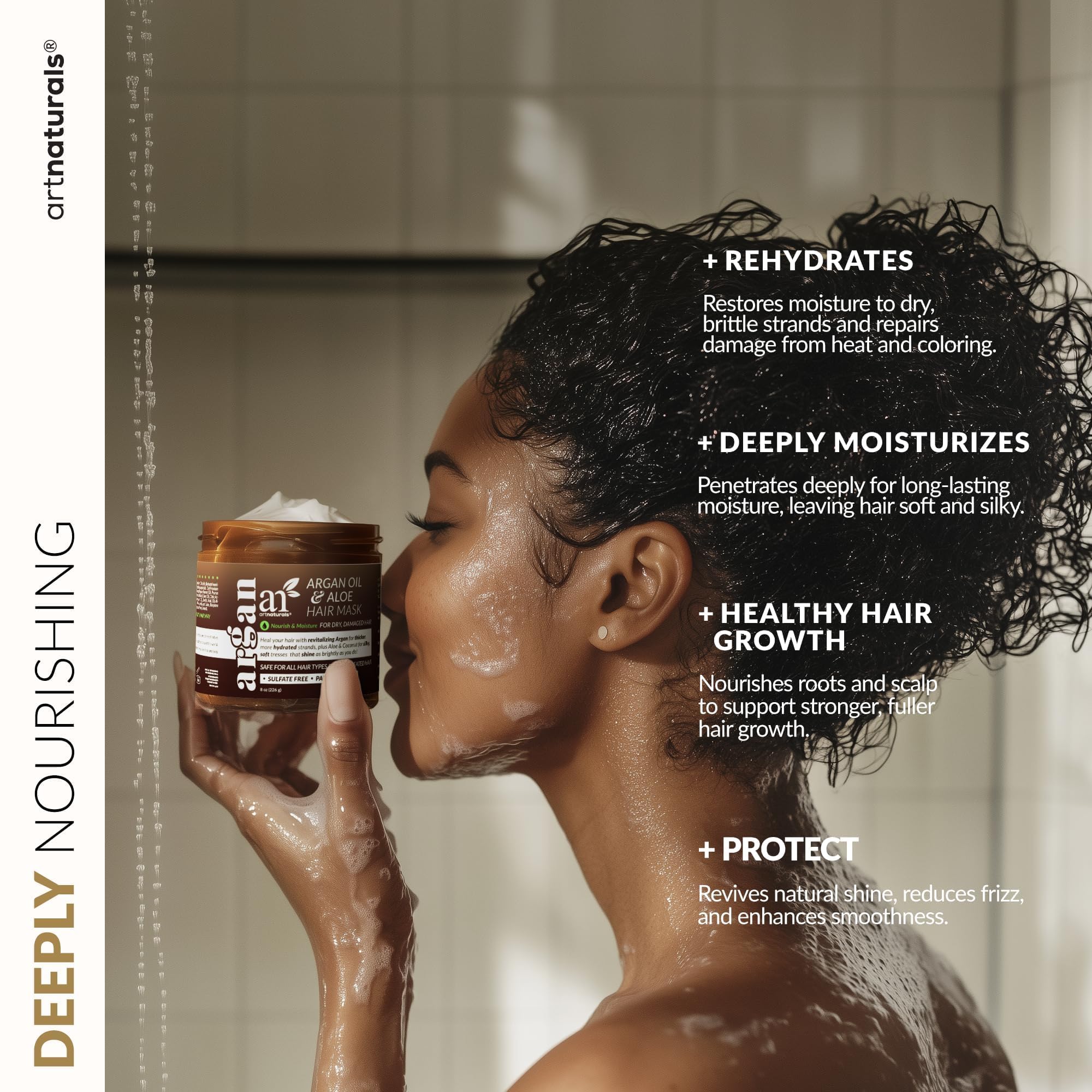 Hair Mask + Silk Bonnet For Sleeping Women Set - Deep Conditioner & Leave-In Conditioner For Dry, Damaged Hair - Argan Oil, Jojo