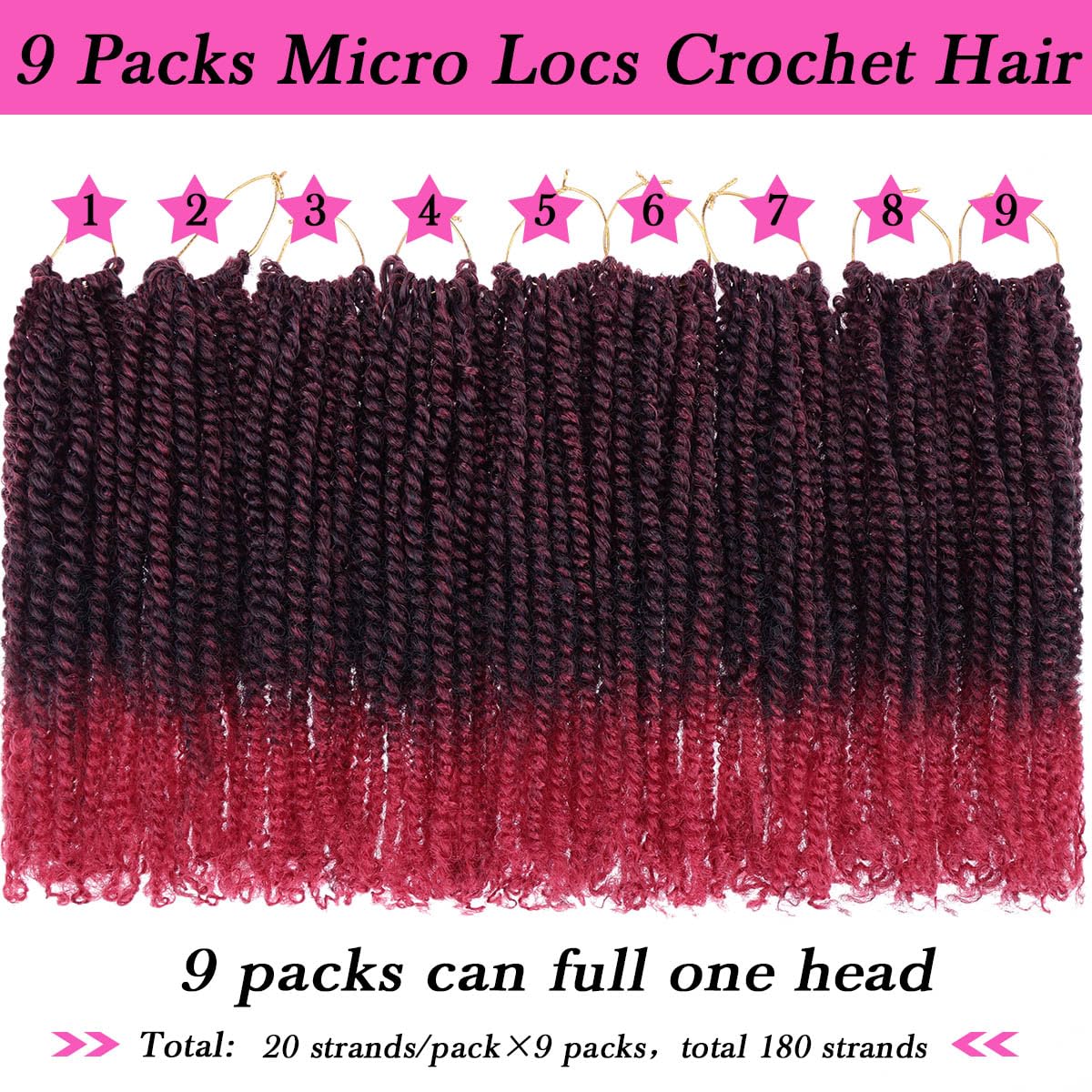 Cookoo 12 Inch Pre-Looped Micro Twist Crochet Hair 8 Packs Ombre Red Mini Pre-Twisted Passion Twist Hair Mini Senegalese Twist C