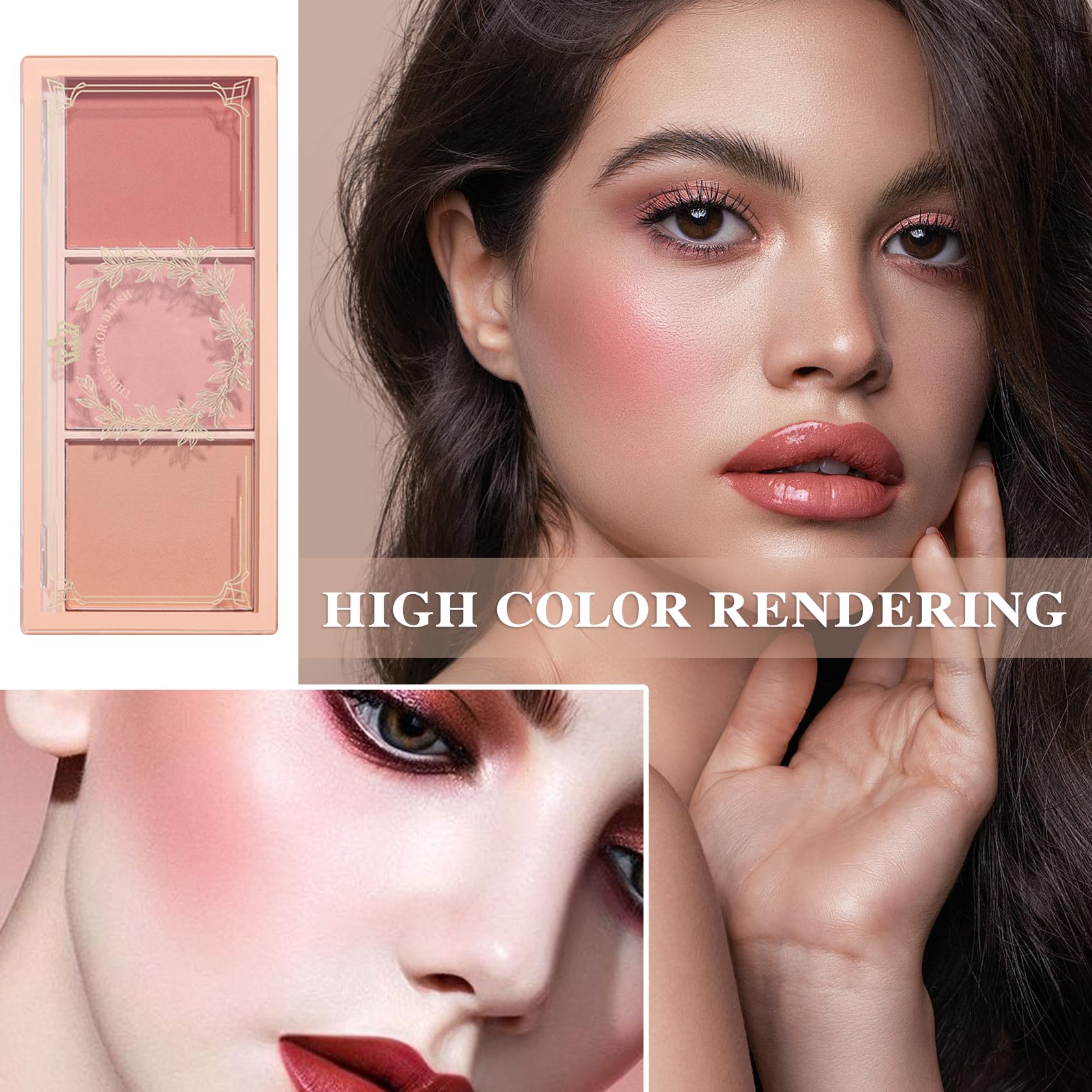 2Pcs 3 Colors Blush Palette,Matte Contour Makeup Blush for Cheeks,Waterproofing Highly Pigmented Face Cheek Blusher with Make Up