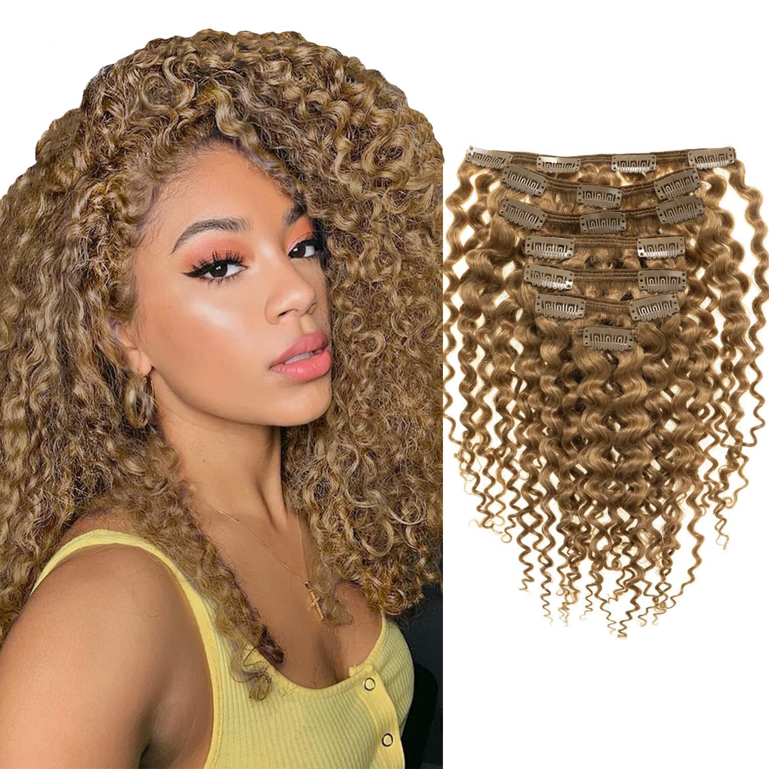 LacerClip Ins Hair 9A Grade Thick End Remy Human Hair Extensions for Black Women 16Inch Double Weft Remy Human Hair Curly Clip i