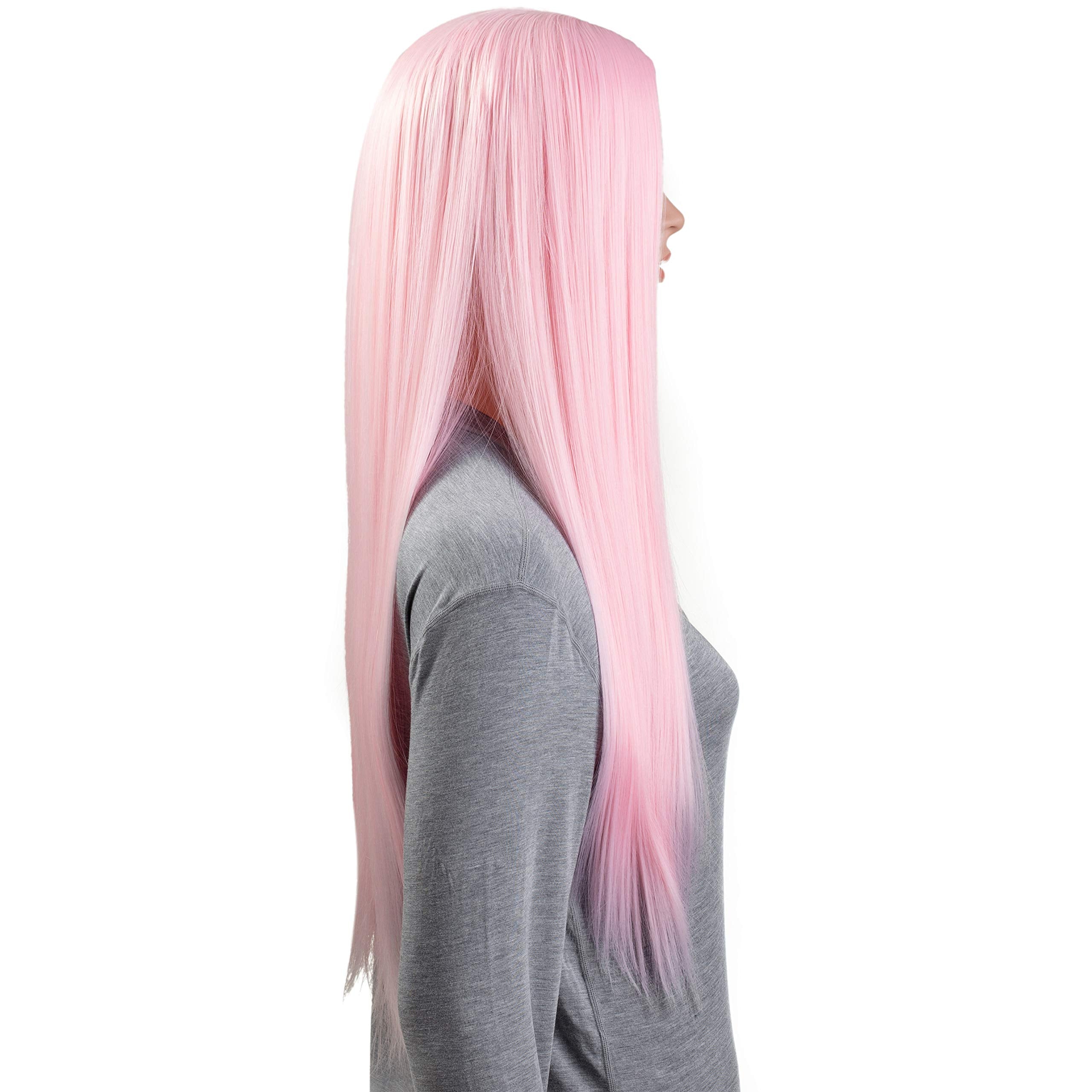 Onedor 30 Inches Long Straight Light Pink Synthetic Hair Women Full Head Cosplay Wig with Wig Cap (T1911 - Light Pink)