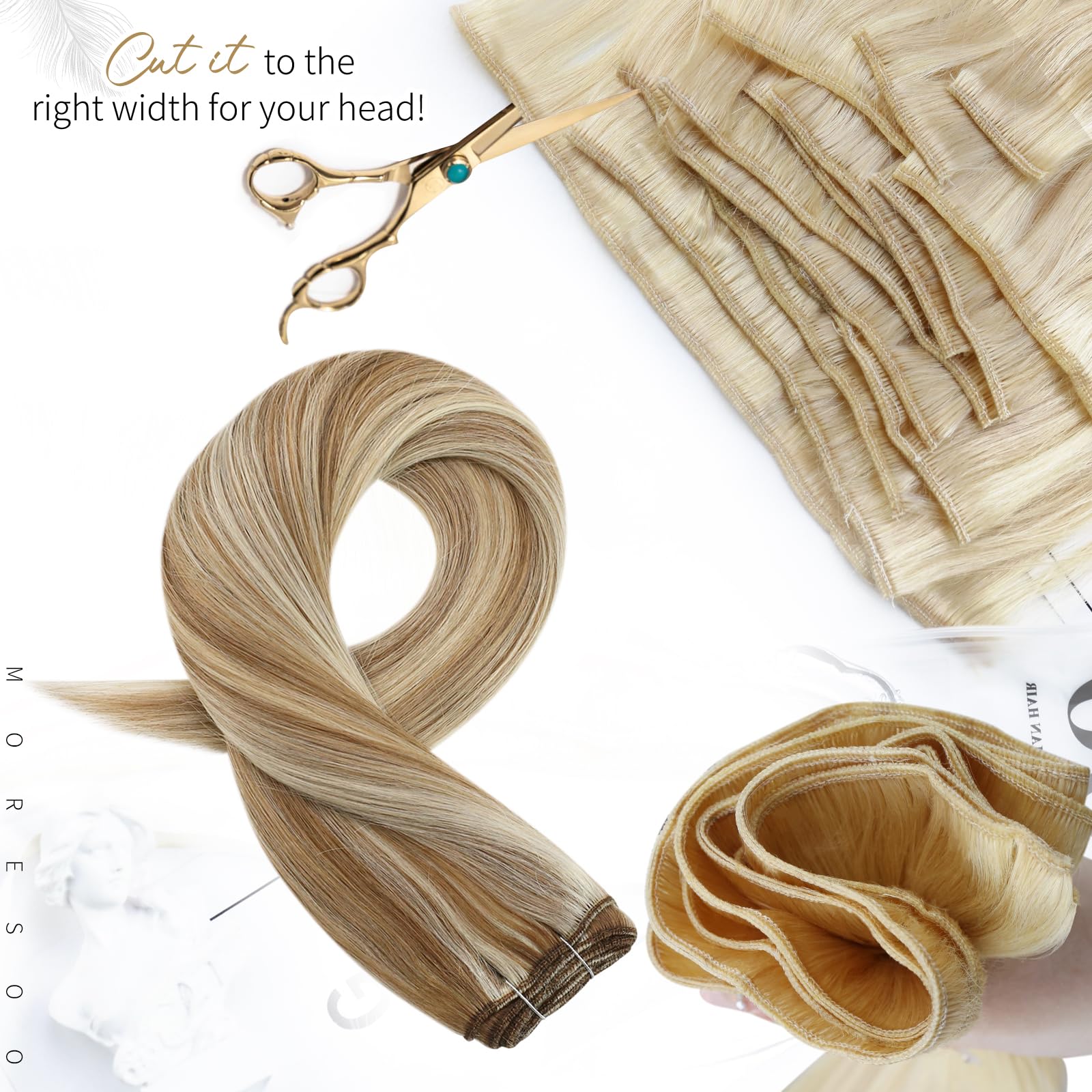 Moresoo Human Hair Extensions Sew In Blonde Highlight Weft Bundles Human Hair Medium Brown Highlighted With Blonde Hair Weft Ext
