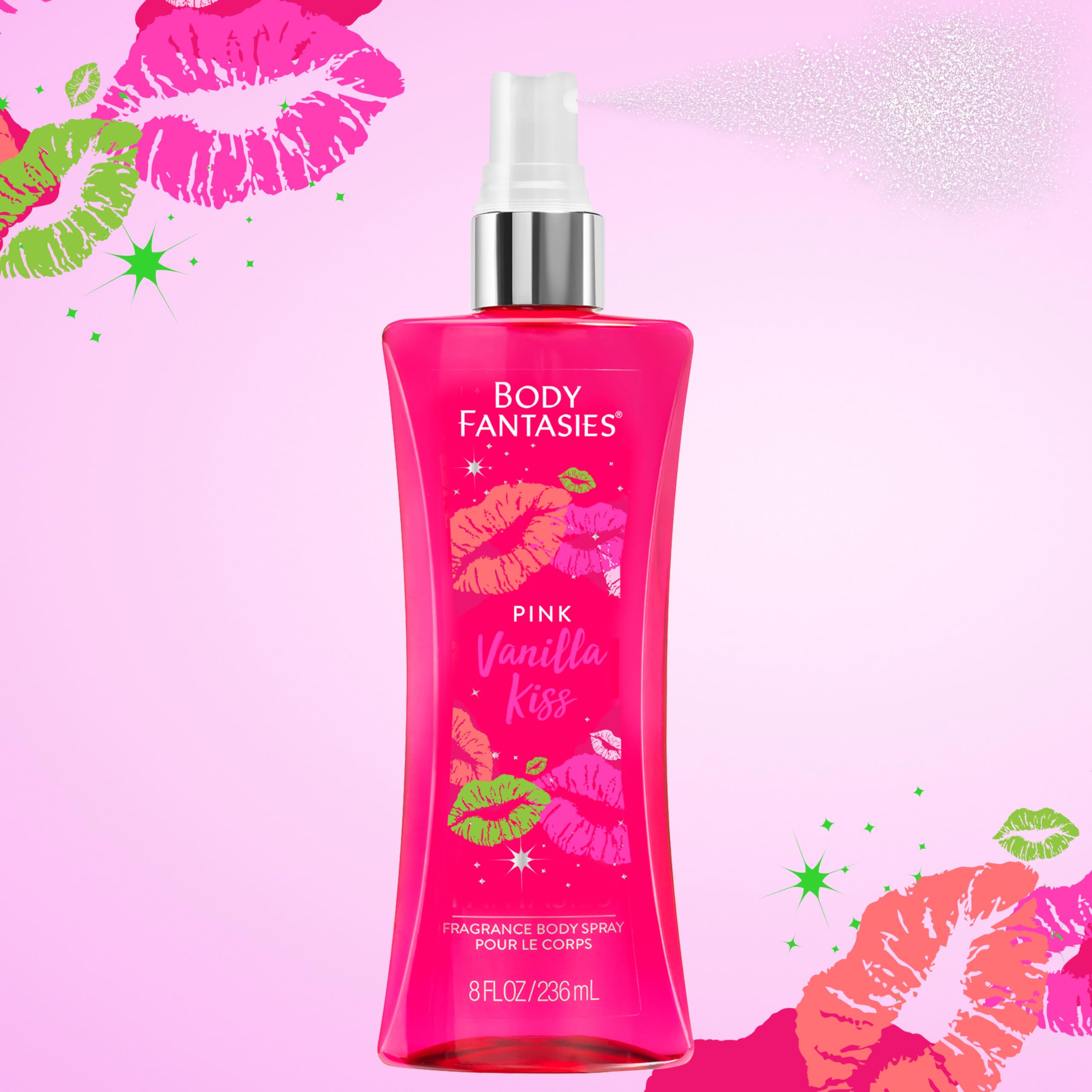 Body Fantasies Pink Vanilla Kiss 8 Oz Fragrance Body Spray