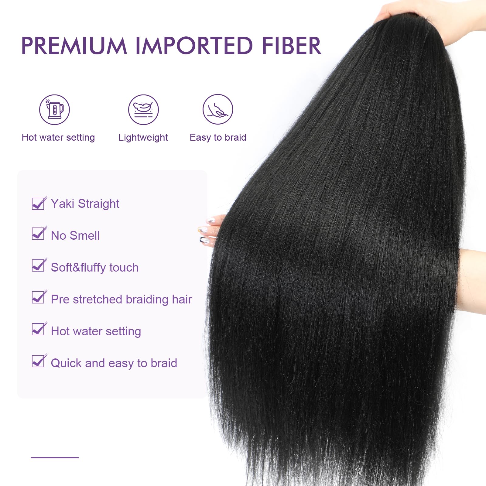Rosdina Pre-Stretched Braiding Hair - 16 Inch 8 Packs Natural Black Short Braiding Hair For Twist Or Box Braids, Yaki Texture Ho