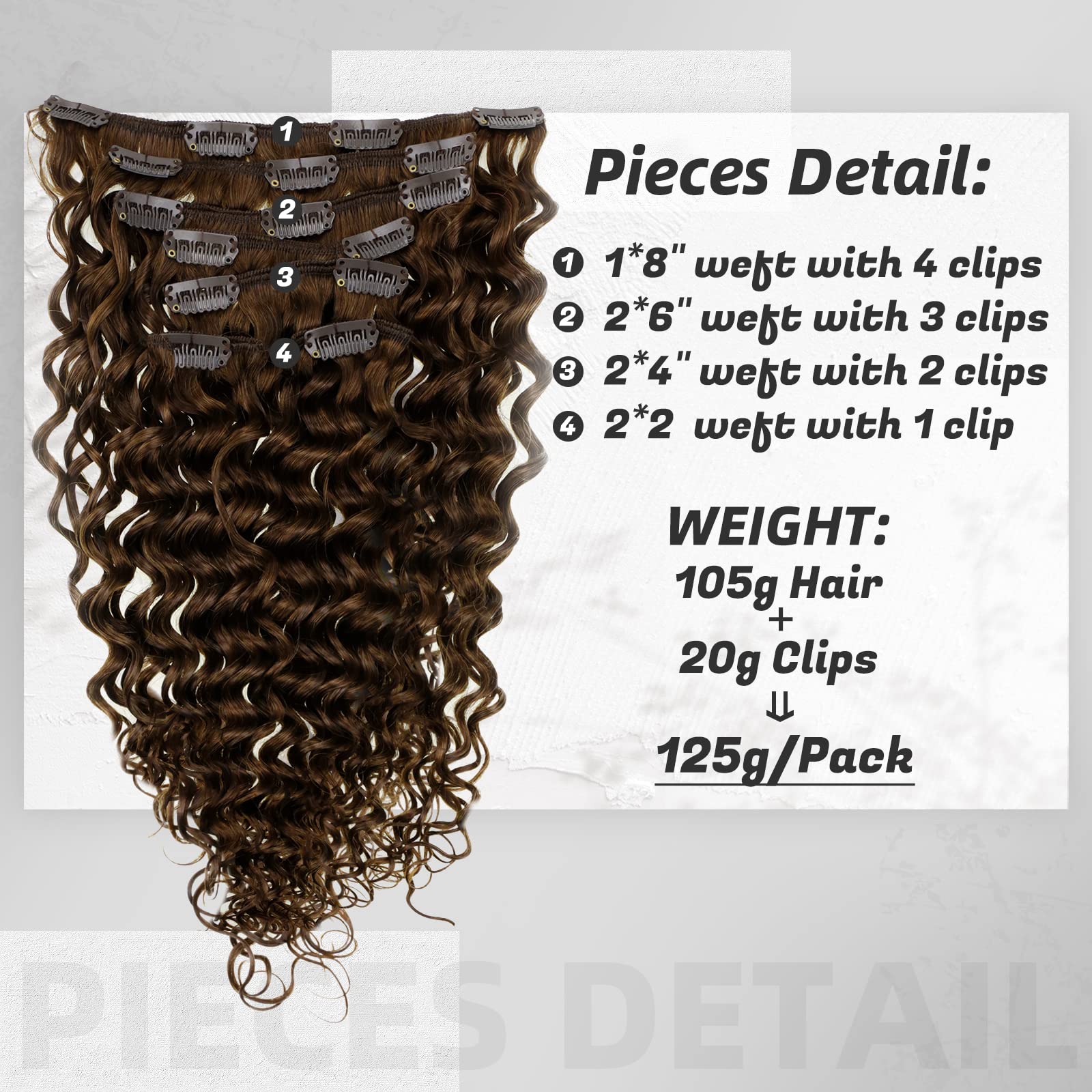 Hetto Curly Clip in Extensions Human Hair #4 Natural Brown Clip in Hair Extensions Remy Hair 18 Inch Wavy Clip in Extensions Bro