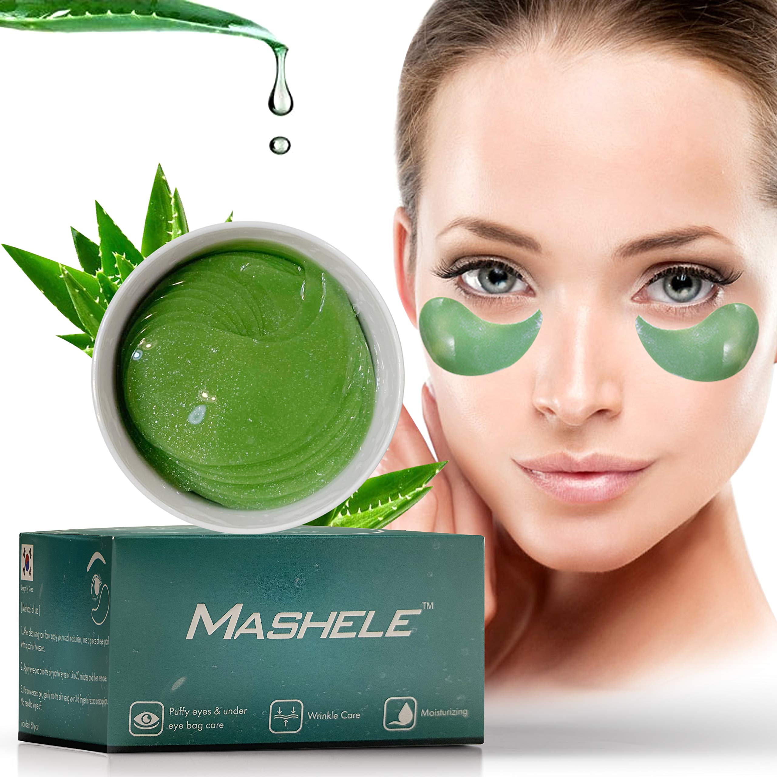 Mashele Korean 60Pcs Aloe Vera Collagen Under Eye Gel Patches Mask, Treatment For Puffy Eyes, Dark Circles, Anti Wrinkle Pads, M