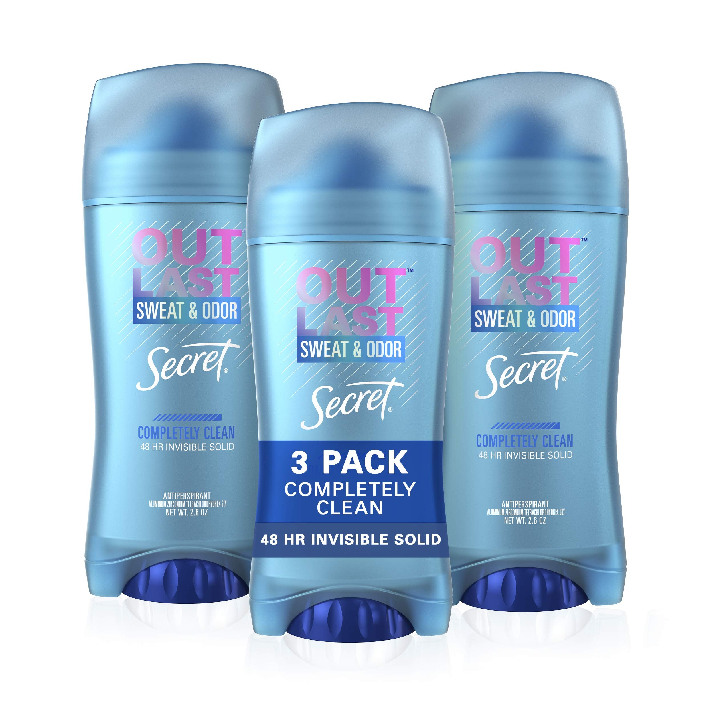 Secret Outlast Invisible Solid Antiperspirant Deodorant, Completely Clean, 2.6 Ounce (Pack Of 3)