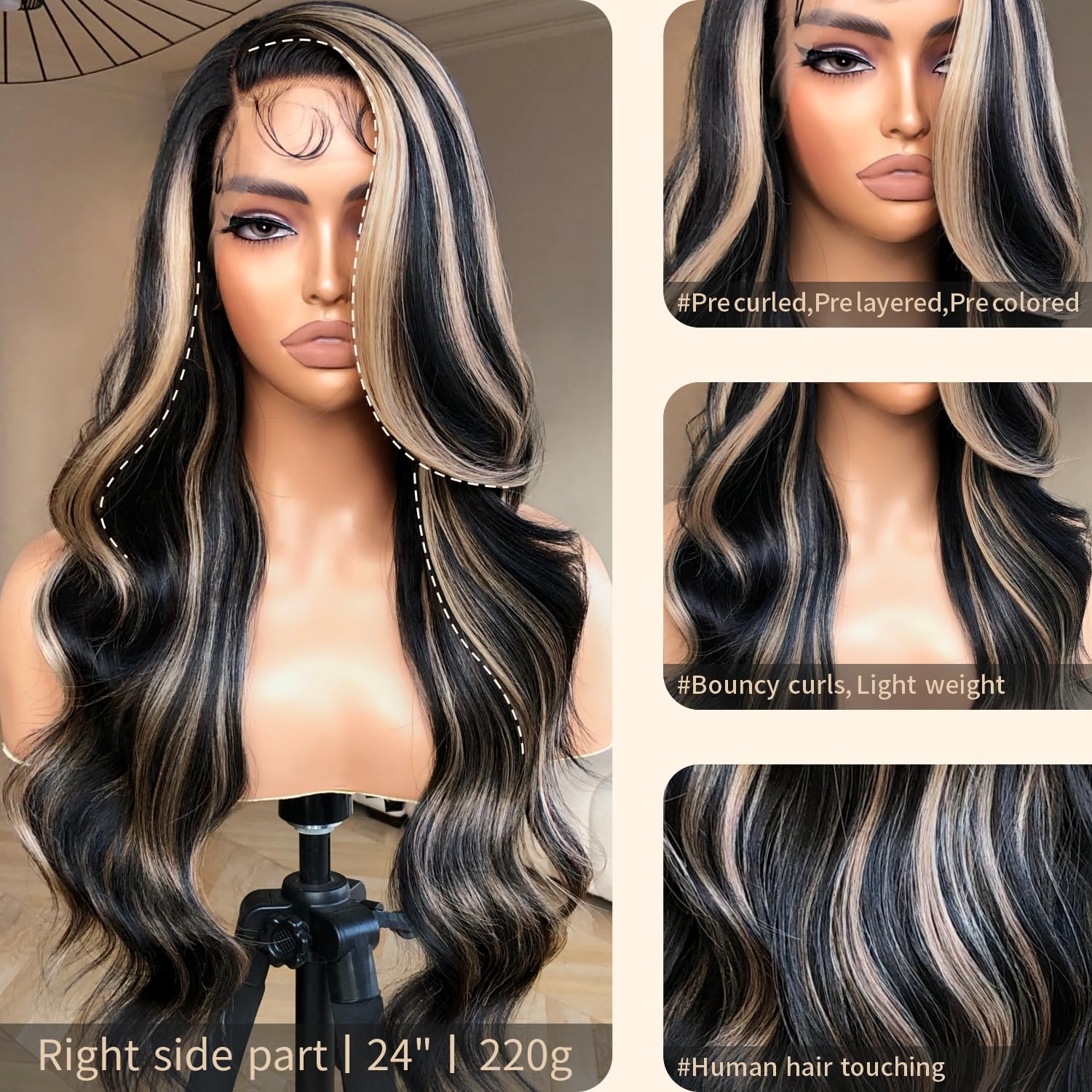 BrownBomb Body Wave Lace Front Wig, Synthetic Lace Front Wig Pre Plucked Glueless Wigs 13X5X1 HD Lace Front Wigs for Women Side
