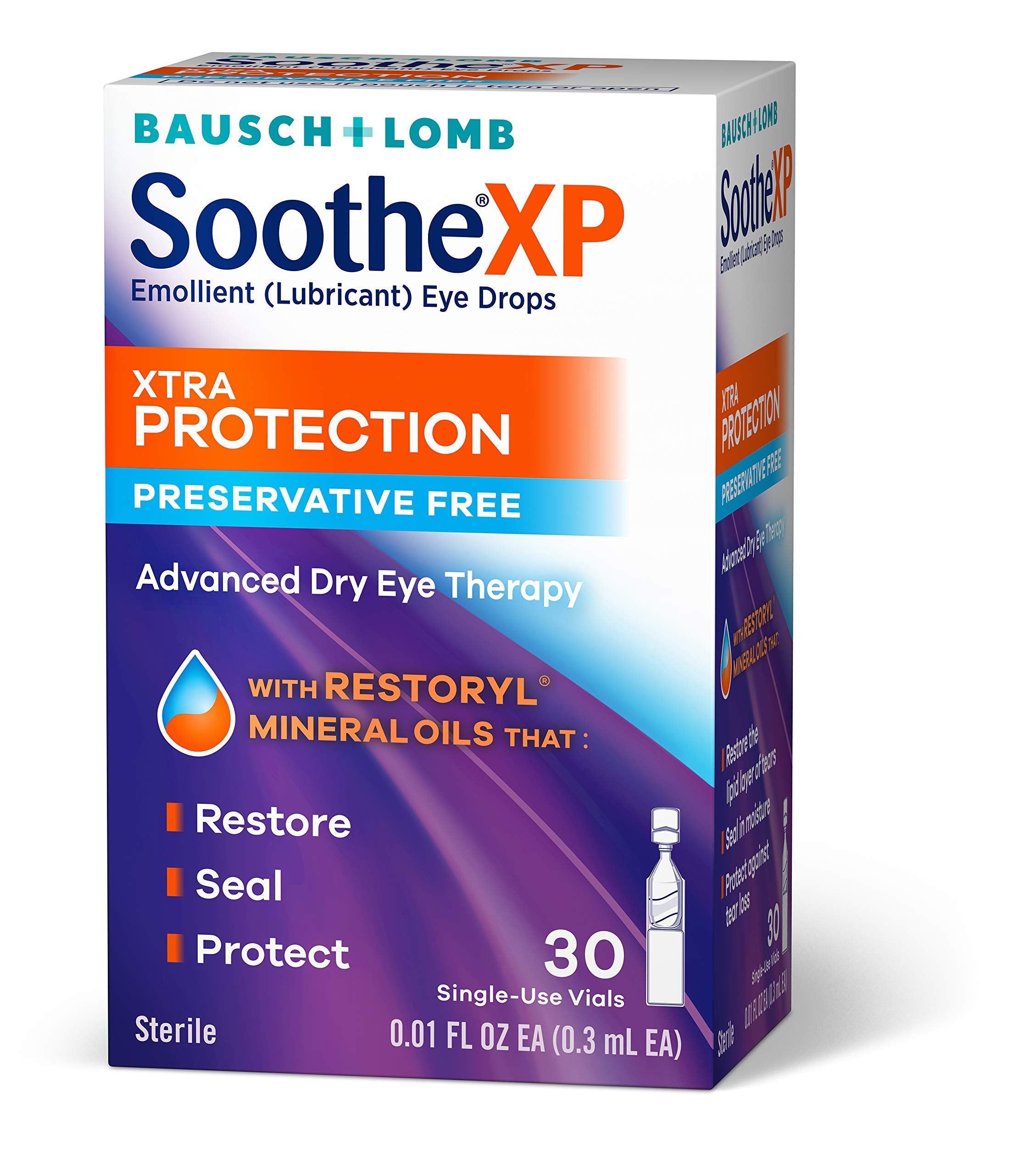 Eye Drops by Bausch  Lomb, Lubricant Relief for Dry Eyes, Soothe XP, Preservative Free, Single Use Dispensers, 03 mL, 30 count