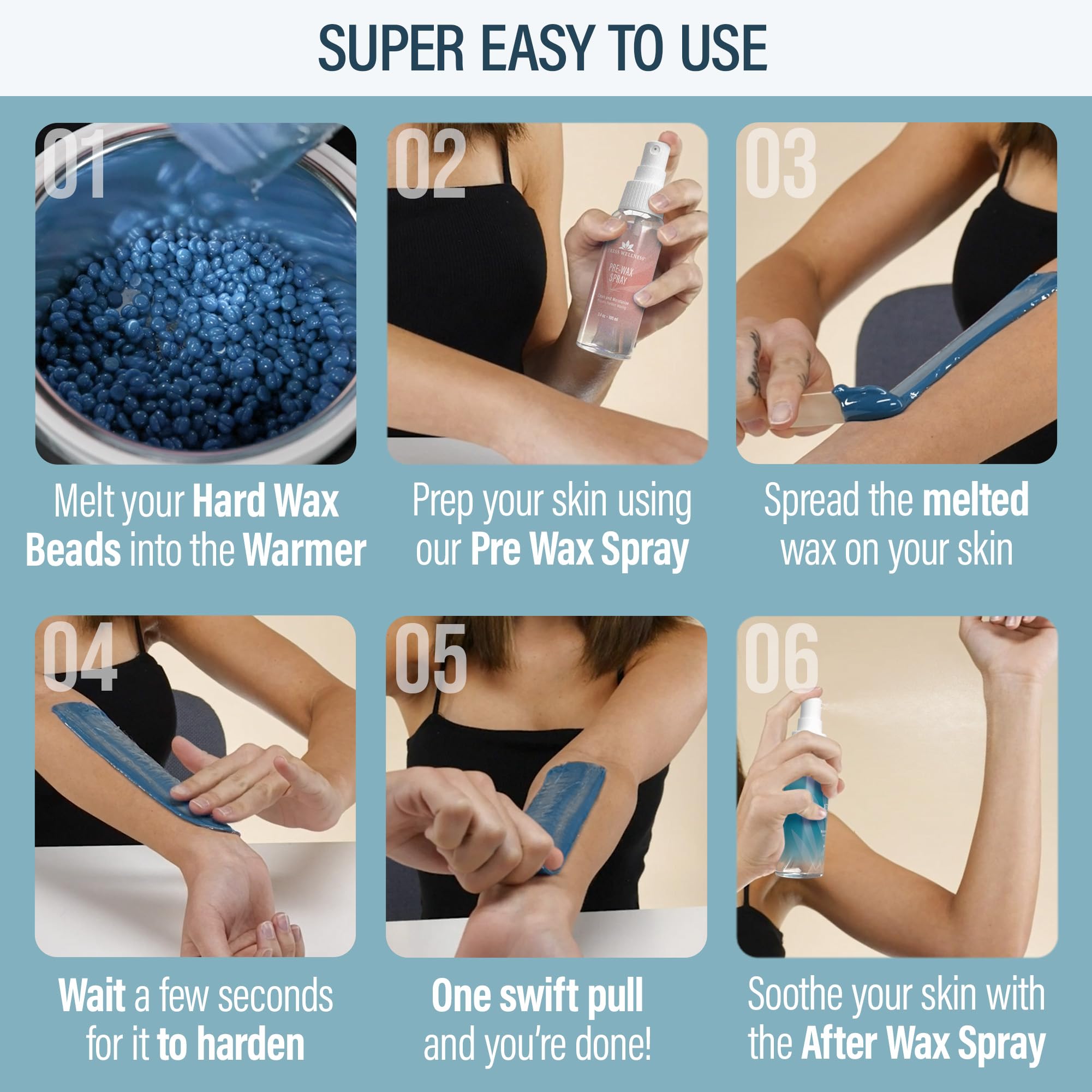 Tress Wellness Waxing Kit For Brazilian Wax - Easy To Use - For Sensitive Skin - Digital Display, Blue Water