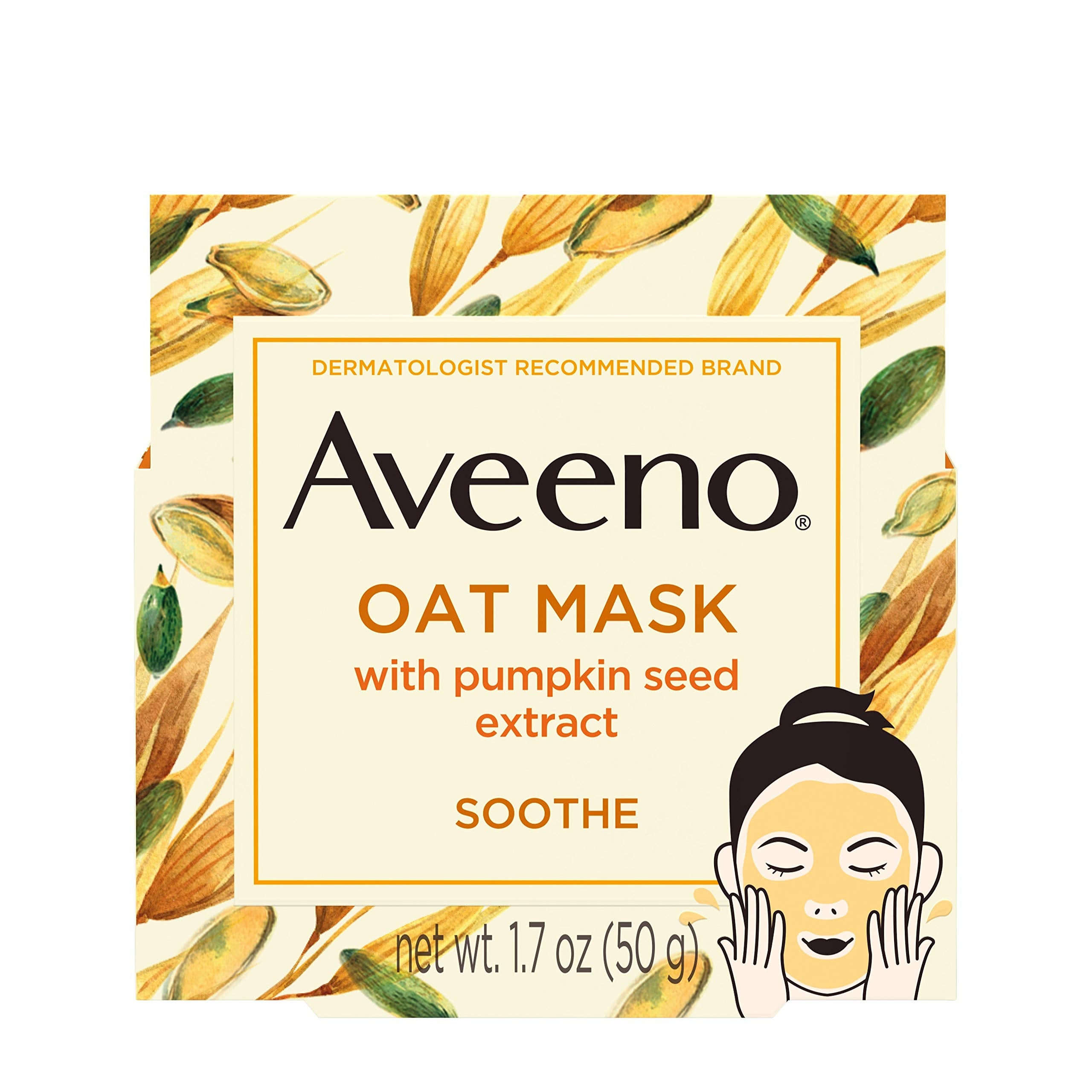 Aveeno Oat Face Mask With Soothing Pumpkin Seed Extract And Feverfew Extract, To Rebalance And Hydrate Skin, Paraben Free, Phtha