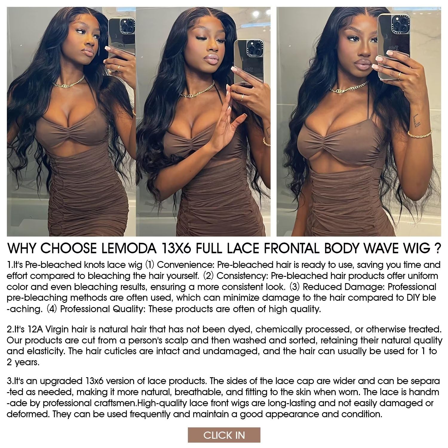 Lemoda 13X6 Full Lace Frontal Virgin Human Hair Wigs Pre-Bleached Knots Body Wave 12A 13X6 Hd Transparent Lace Front Wig Invisib