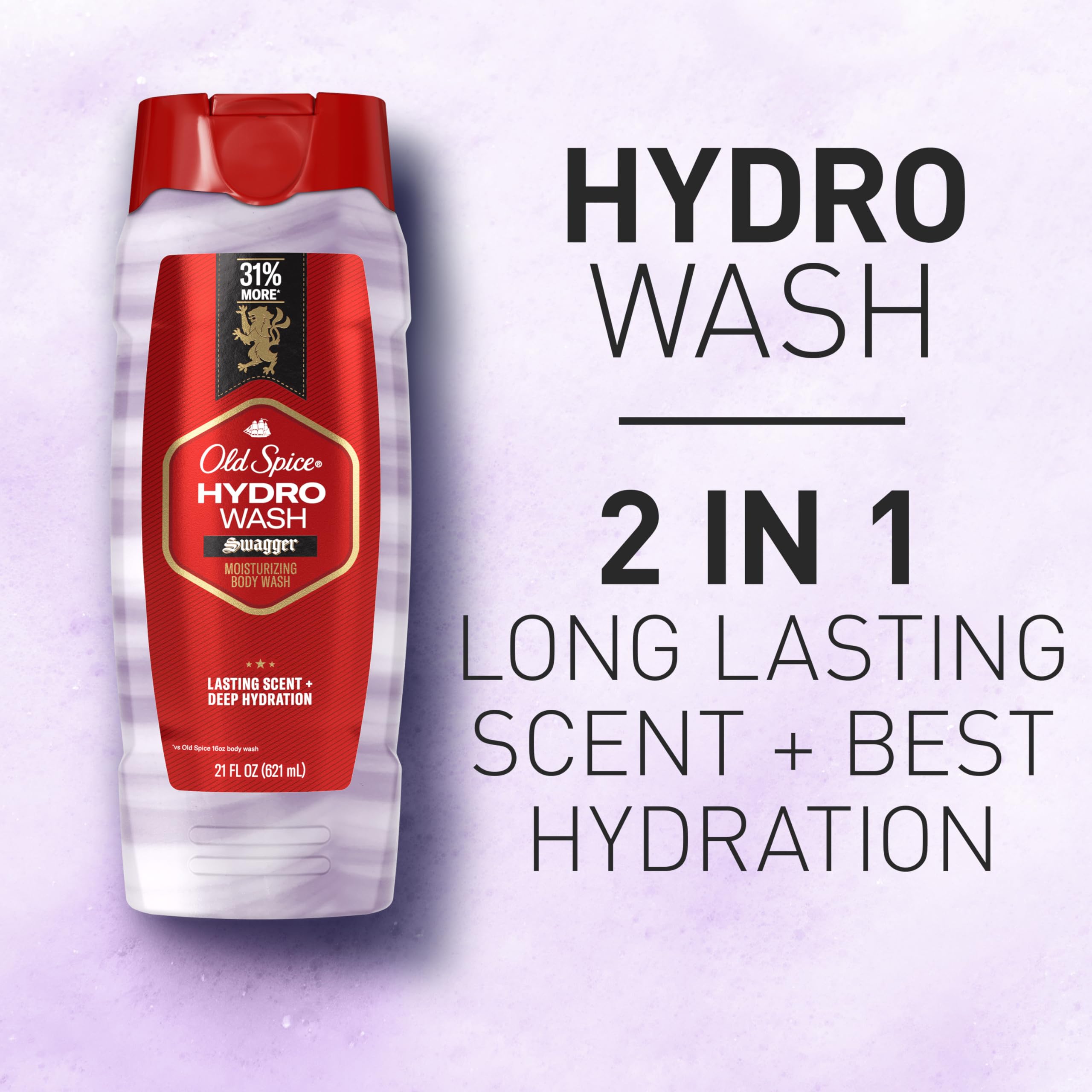 Old Spice Body Wash for Men Moisturizing Hydro Wash, Swagger Scent, 21 oz, Two Pack