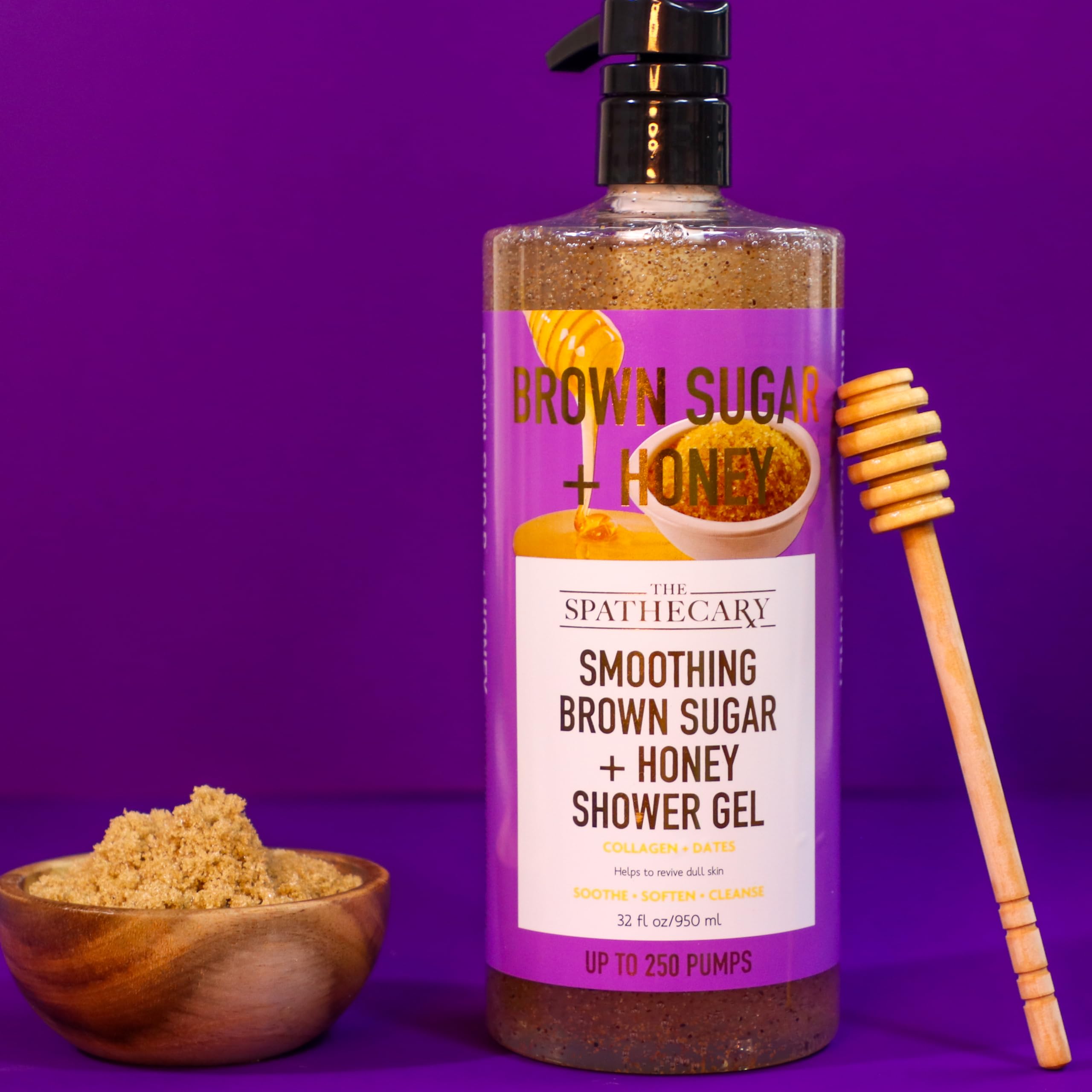 The Spathecary Smoothing Brown Sugar + Honey Exfoliating Shower Gel with Collagen and Dates, 32.8 oz
