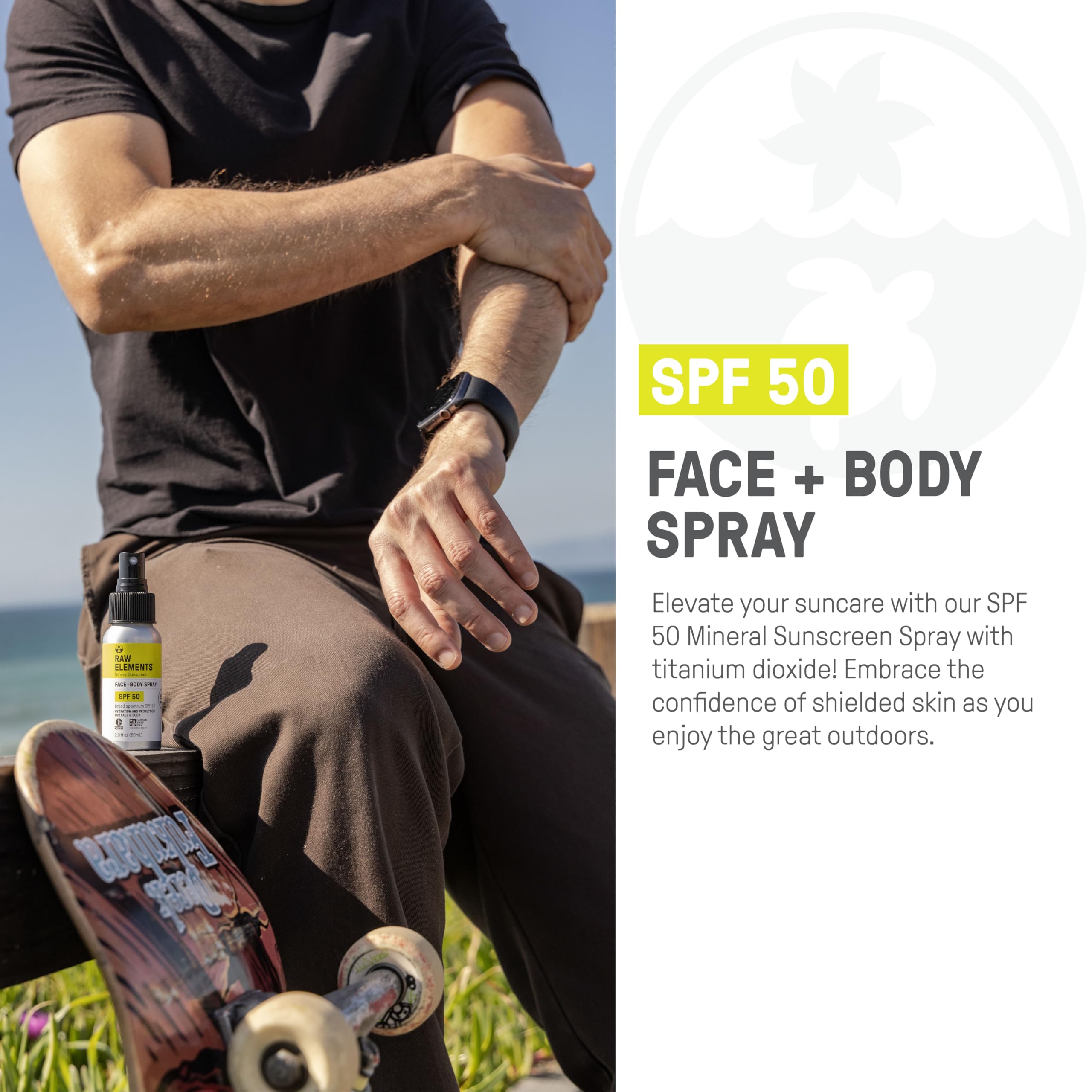 Raw Elements Face + Body Spray Spf 50 All-Natural Mineral Sunscreen - Reef Safe, Water Resistant, Broad Spectrum Uva/Uvb Protect