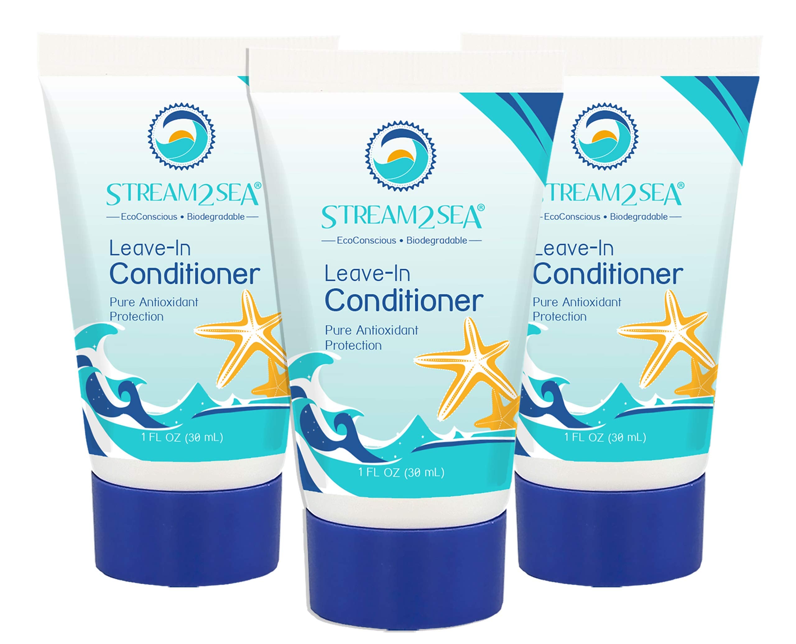 STREAM 2 SEA Leave In Conditioner Reef Safe Hair Conditioner Formula For Dry and Damaged Hair, 1 oz Pack of 3 Travel Size, Parab