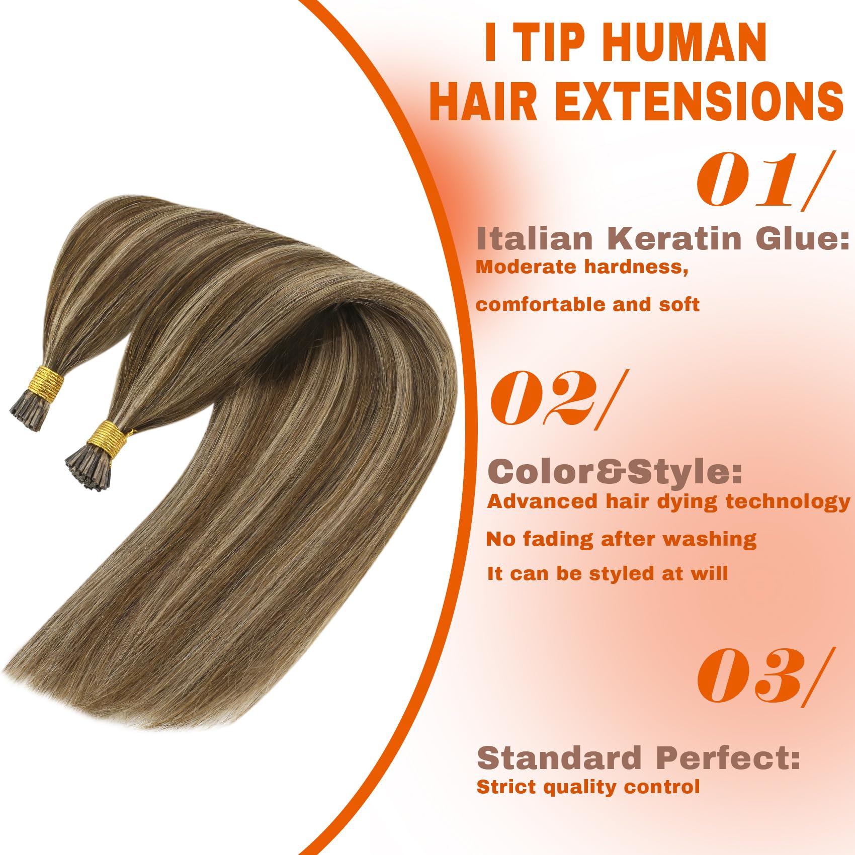 Sunny I Tip Hair Extensions Human Hair Brown I Tip Hair Extensions Medium Brown Highlight Caramel Blonde Itip Human Hair Extensi
