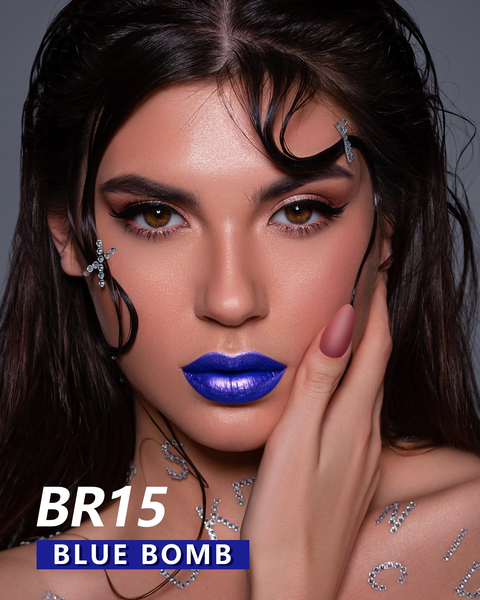 Maki Yika Blue Lipstick For Women Metallic Lipsticks Glitter Long Lasting Lipstick No Smudge No Transfer Liquid Pink Lip Gloss (