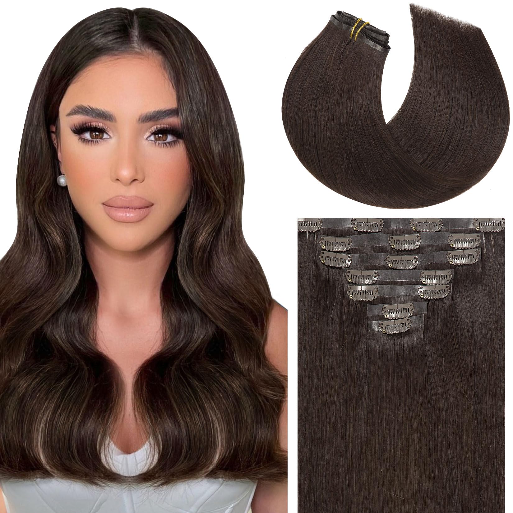 Caliee Clip in Hair Extensions Real Human Hair 16Inch 110G 7Pcs Fluffy & Not Tangled Seamless Hair Extensions Clip in Remy Hair 
