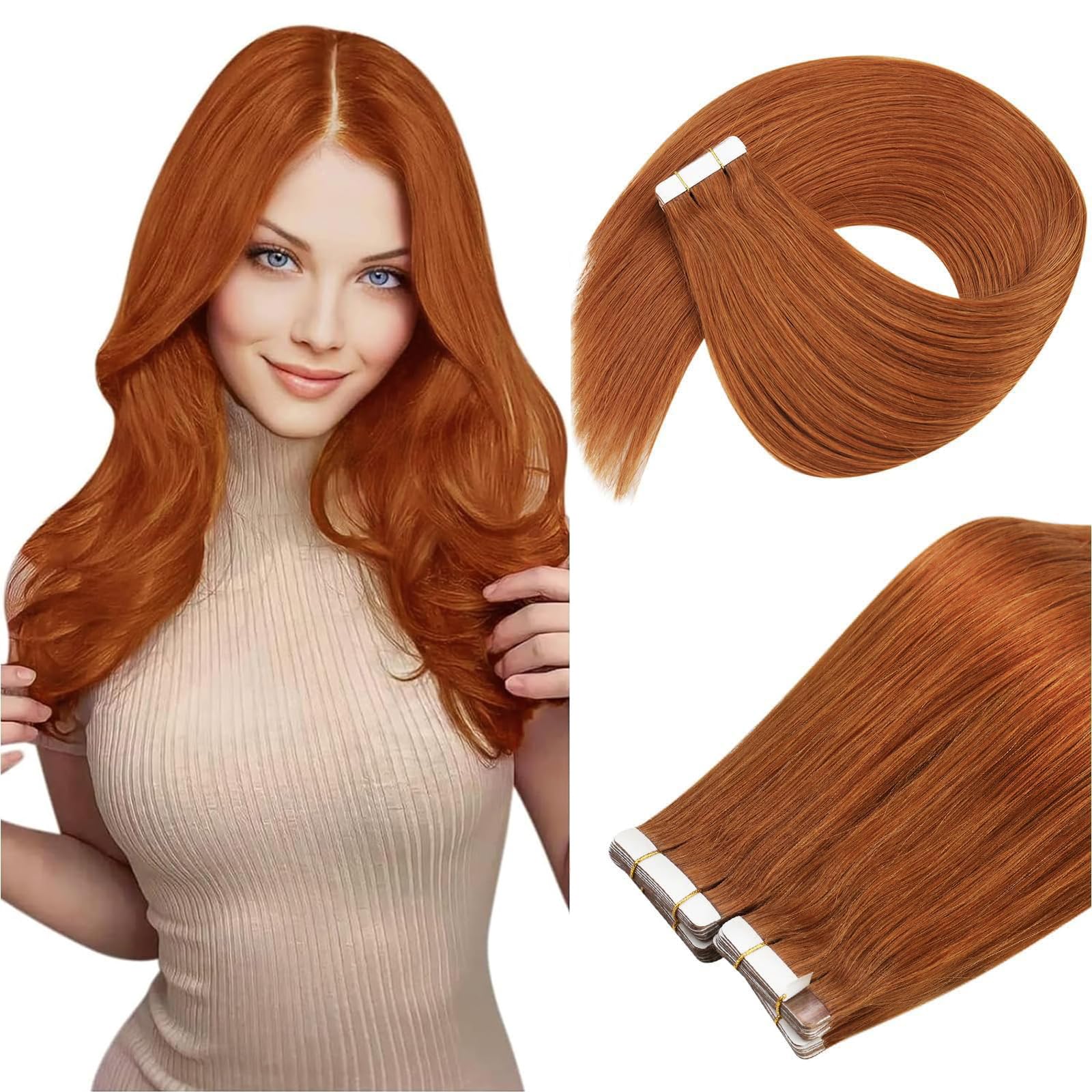 Ve Sunny Tape In Human Hair Extensions Copper Real Hair Extensions Tape Ins Pu Tape On Natural Hair Extensions Copper 50G 20Pcs