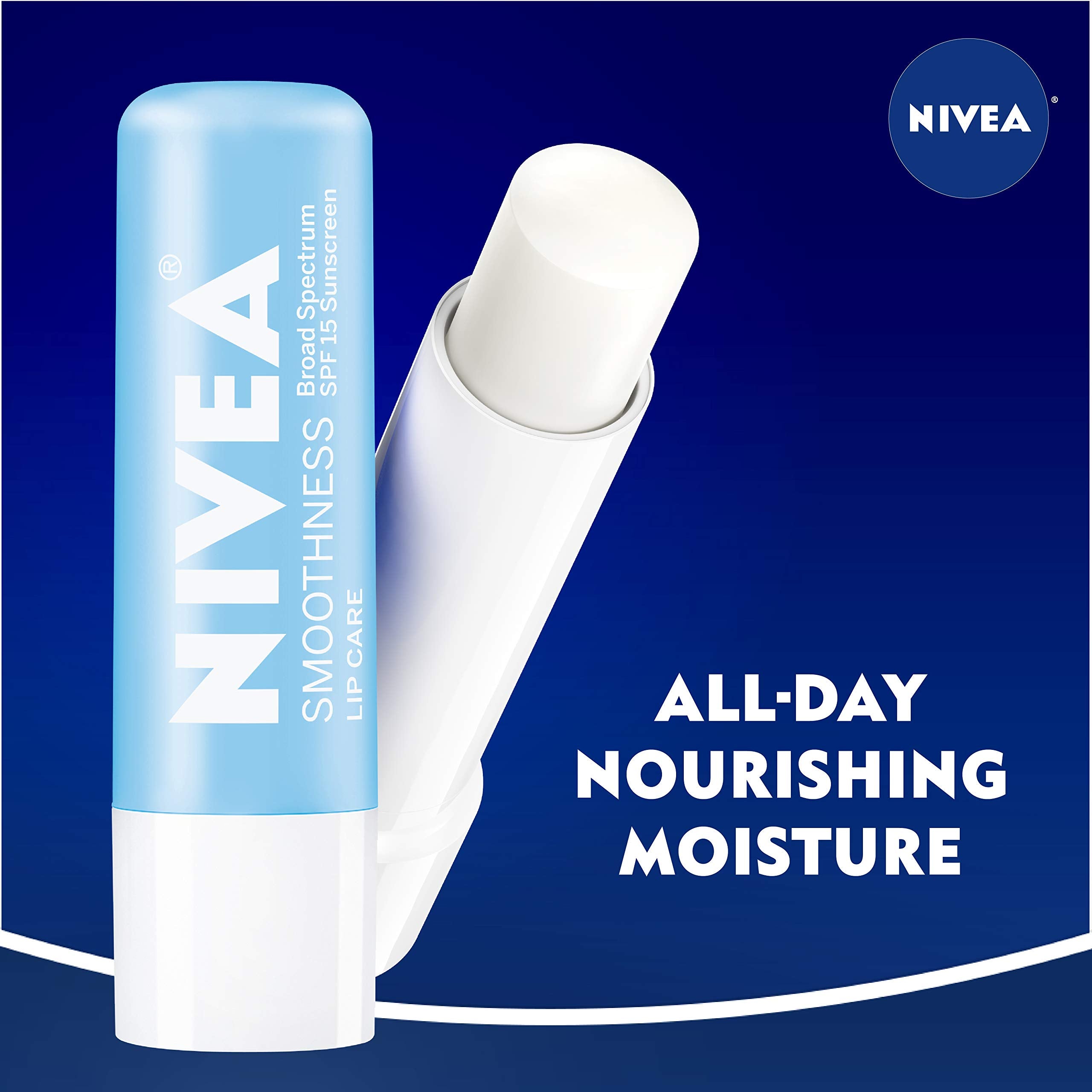 NIVEA Smoothness Lip Care, Lip Balm SPF 15, Mineral Oil Free Lip Moisturizer with Shea Butter, Jojoba Oil and Avocado Oil, 0.17