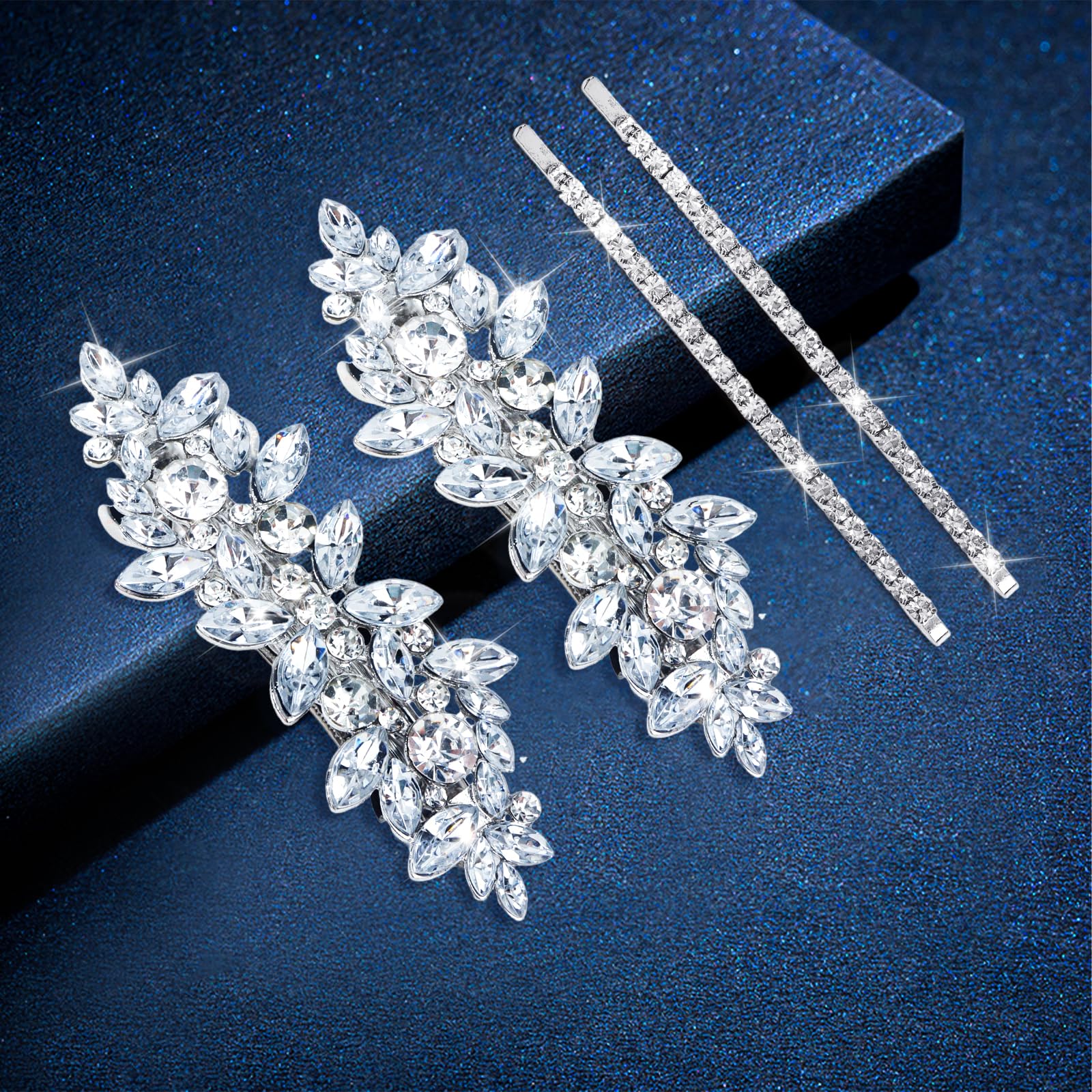 WHAVEL 4PCS Silver Hair Clips Rhinestone Hair Clips Bride Rhinestone Barrettes Fancy Hair Clips Wedding Prom Formal Hair Accesso