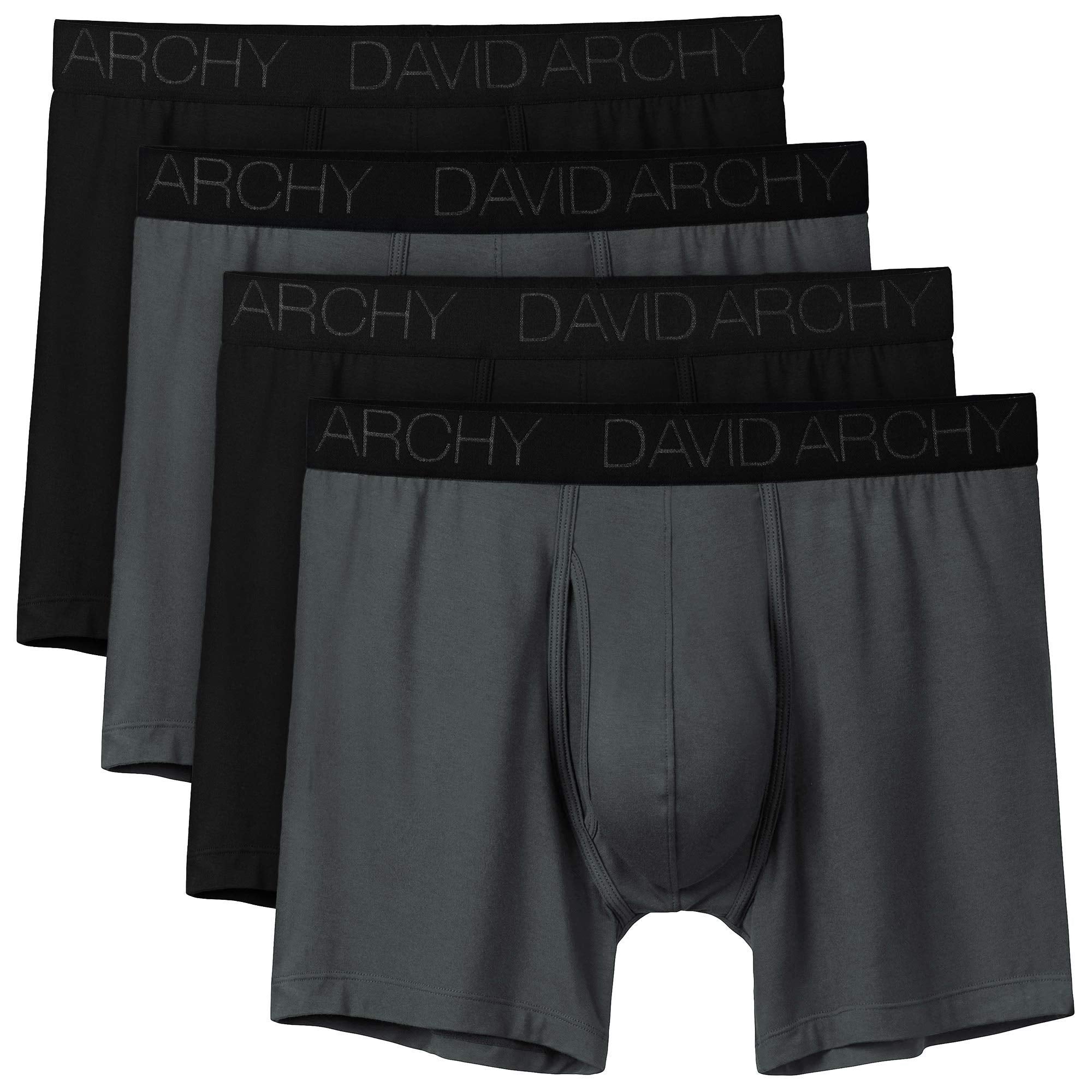 DAVID ARcHY Bamboo Mens Underwear Boxer Briefs Breathable and Soft with Fly Trunks 4 Pack (M, BlackDark gray - 55 in 4 Pack)