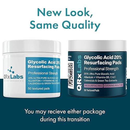 Qrxlabs Glycolic Acid 20% Resurfacing Pads For Face & Body With Vitamins B5, C & E, Green Tea, Calendula, Allantoin - Exfoliates