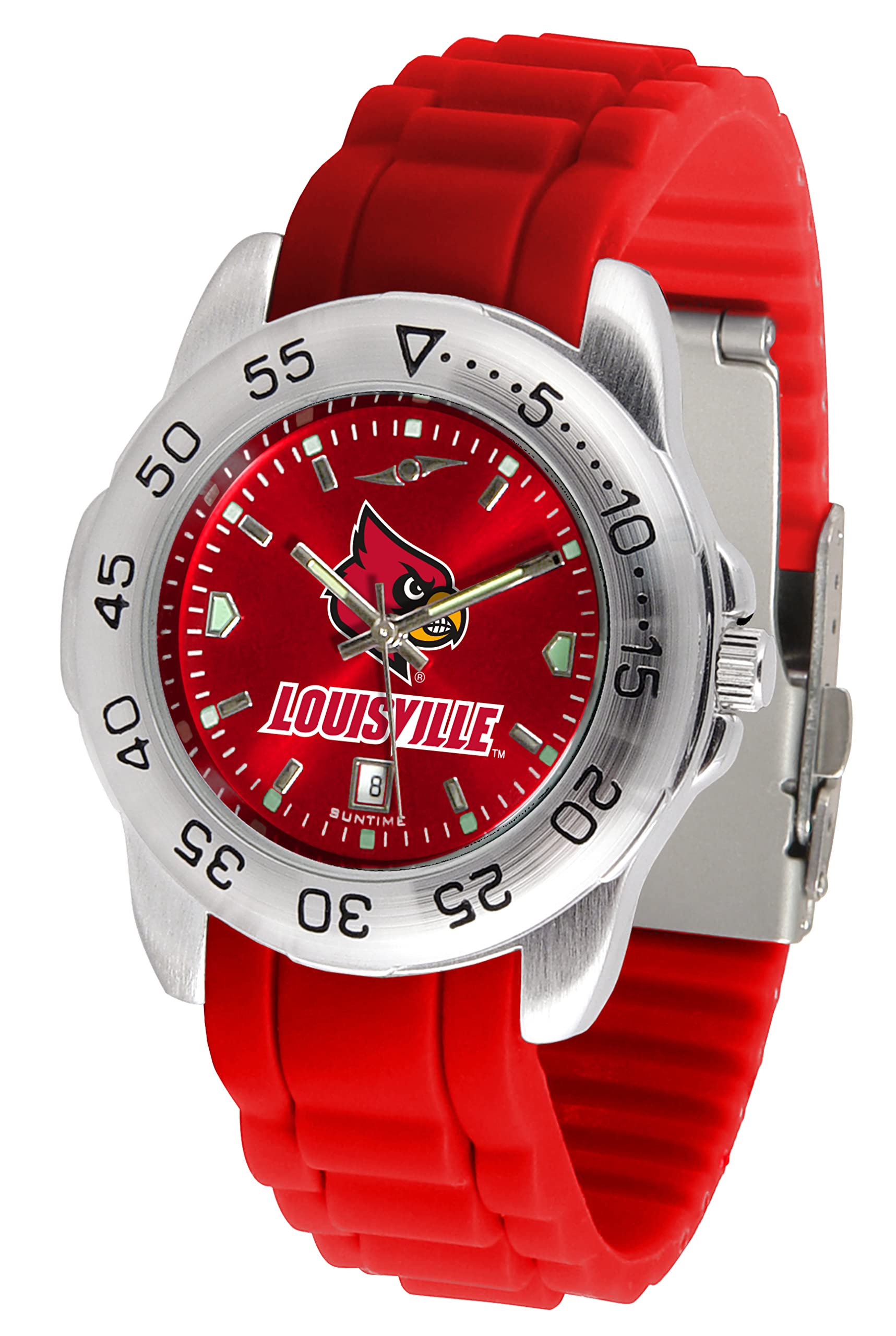 SunTime Men's Louisville Cardinals Sport Watch with 20mm Silicone Band, Reflective Shiny Dial and Date Window