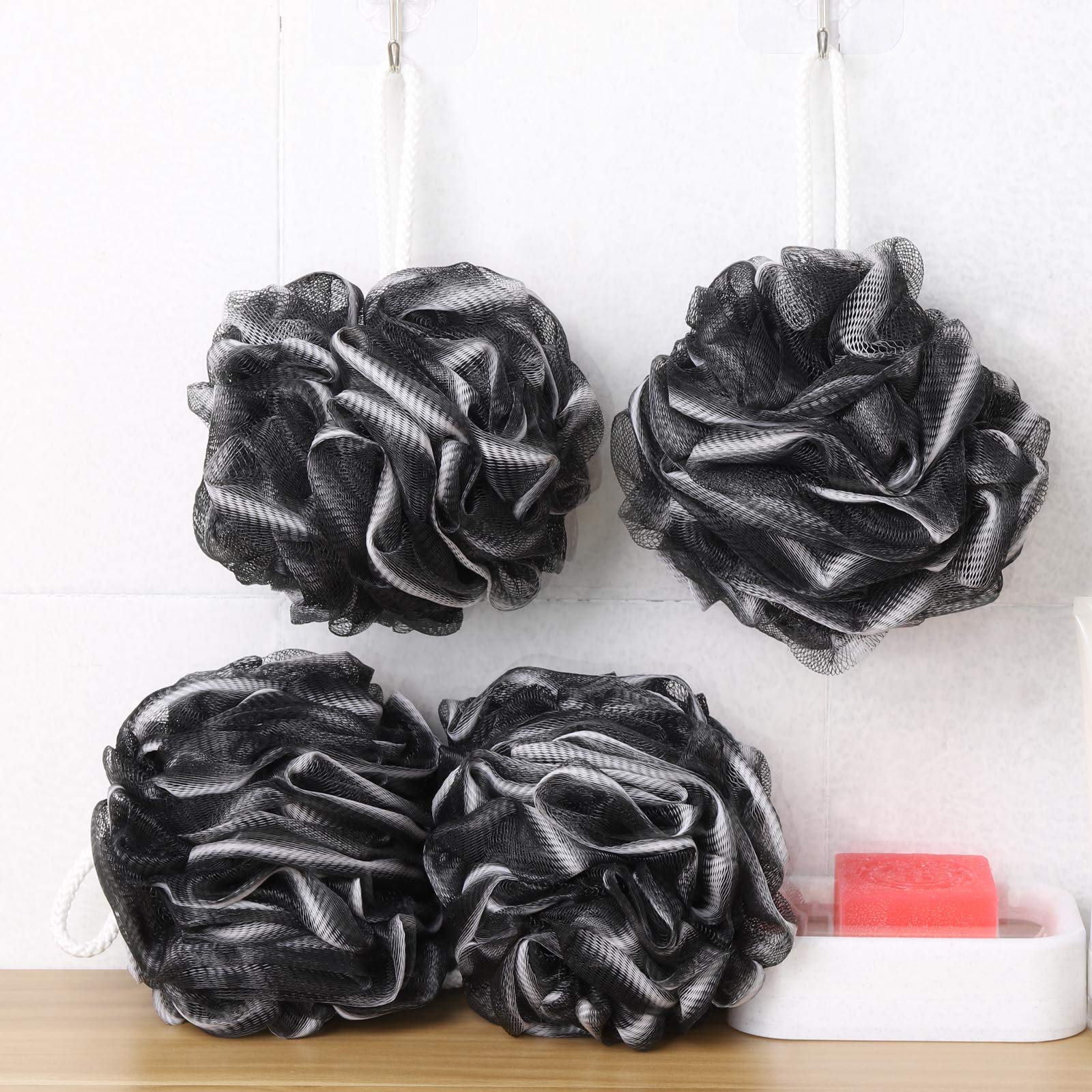Btyms 4 Pieces Large Loofah Sponge Shower Puff Bath Scrunchie 75G/Pc Shower Sponge Body Loofahs Pouf Mesh Pouf For Body
