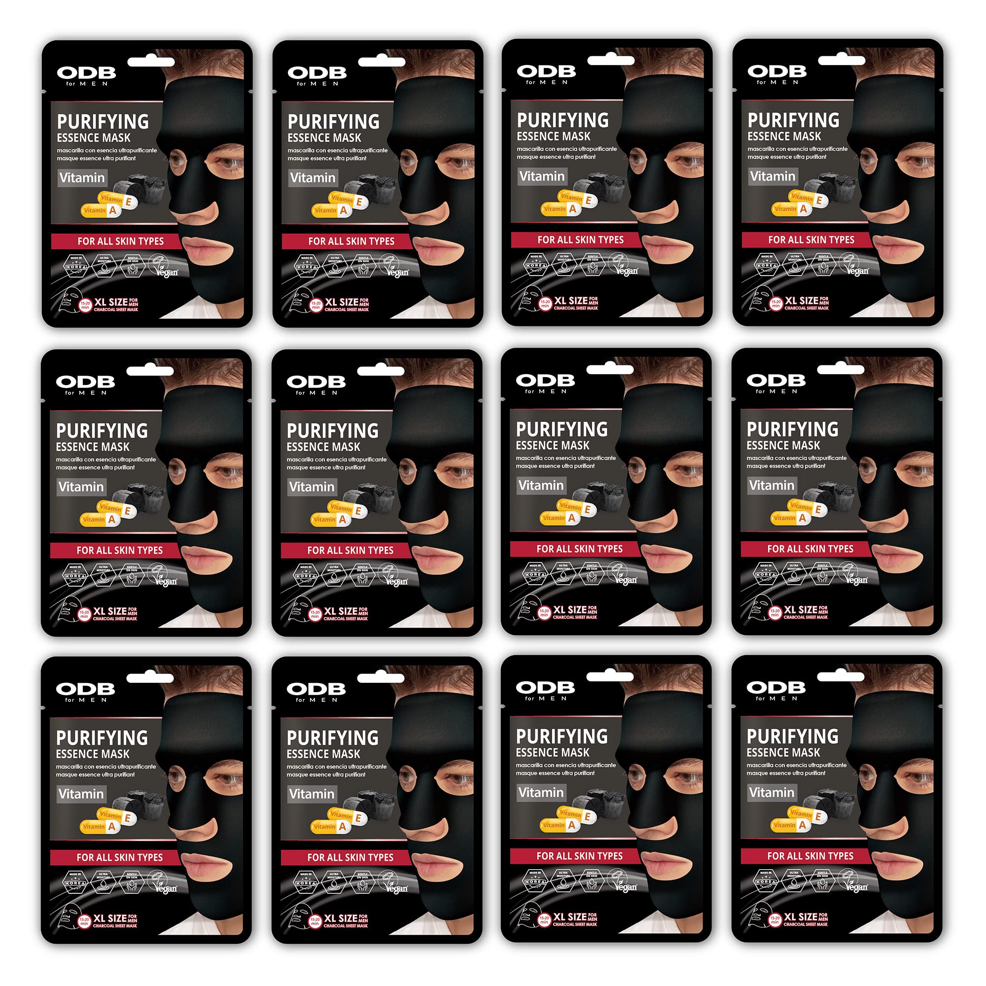 Original Derma Beauty Odb For Men Charcoal Essence Sheet Mask 12 Pk Purifying Vitamin Mens Skin Care Sheet Masks For Face Mens S