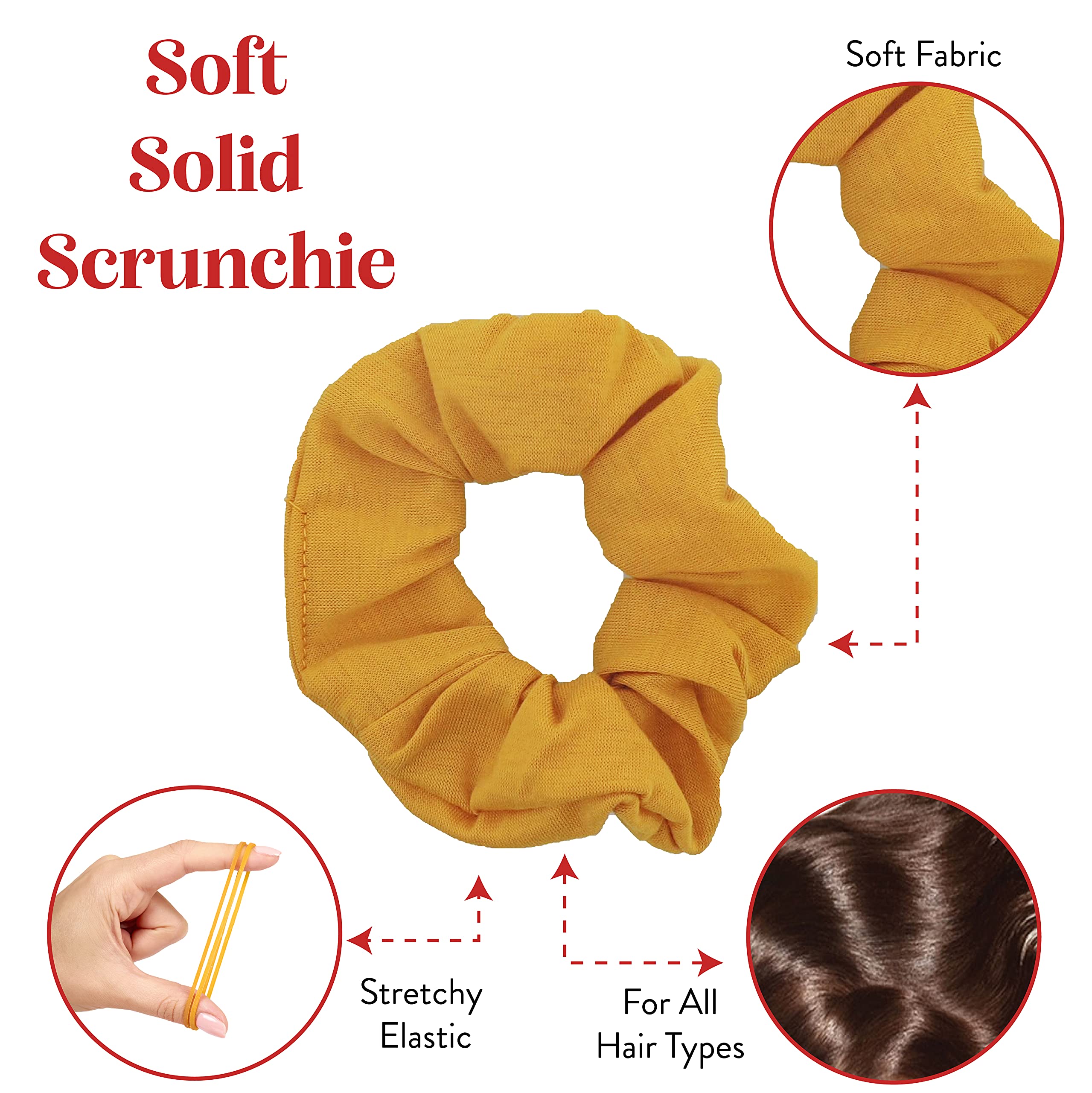 12 Pack Solid Hair Ties Scrunchies (Mustard)