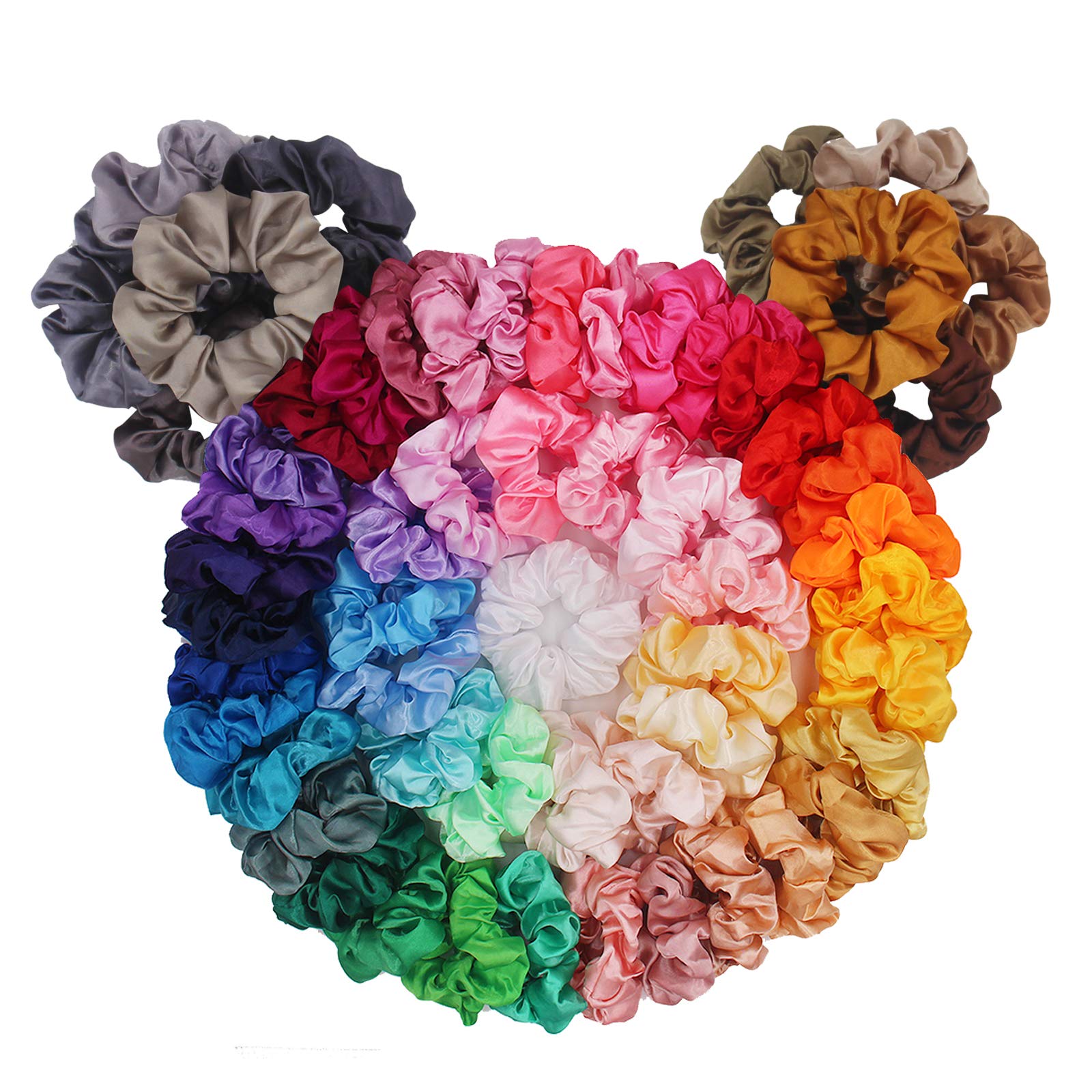 Hair Scrunchies Satin Scrunchies Silky Hair Accessories, Ponytail Makers for Braids, 60 Pack Headbands BeeVines Elastics Bobbles
