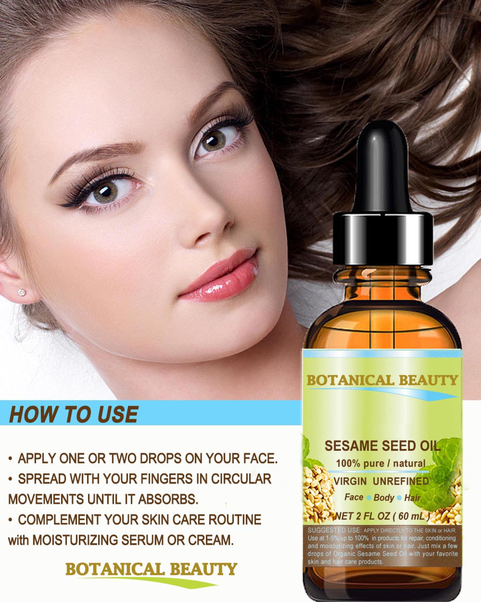 Sesame Seed Oil 100% Pure Natural Virgin Unrefined Undiluted Cold Pressed Carrier Oil For Face, Skin, Body, Hair, Massage, Nails