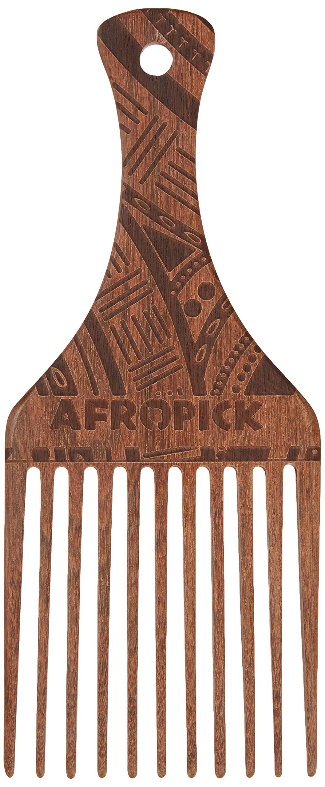 Afropick Wood Hair Pick for Curly & Afro Hair - Engraved, Black, 1 Count