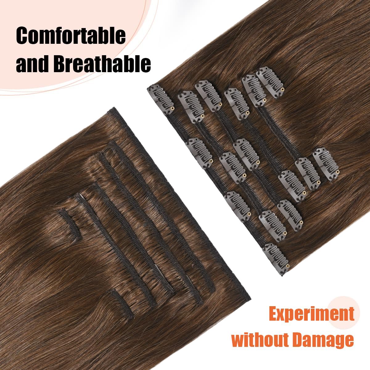 Ugotrays Medium Brown Hair Extensions Real Human Hair Clip In Hair Extensions 70G 7Pcs 15Inch,Soft & Natural Straight Double Wef