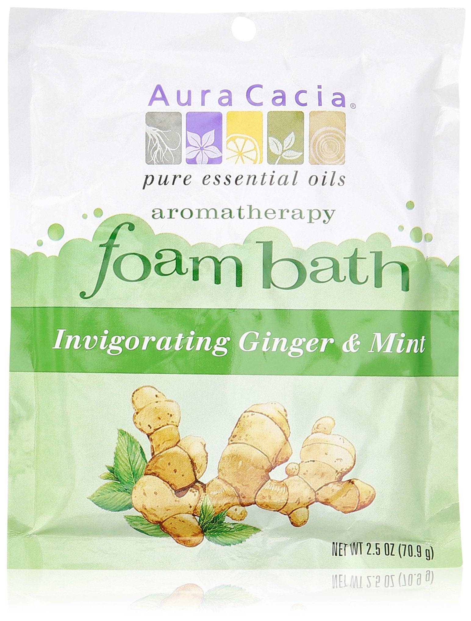 Aura Cacia Aromatherapy Foam Bath, Invigorating Ginger and Mint, 2.5 ounce packet (Pack of 3)