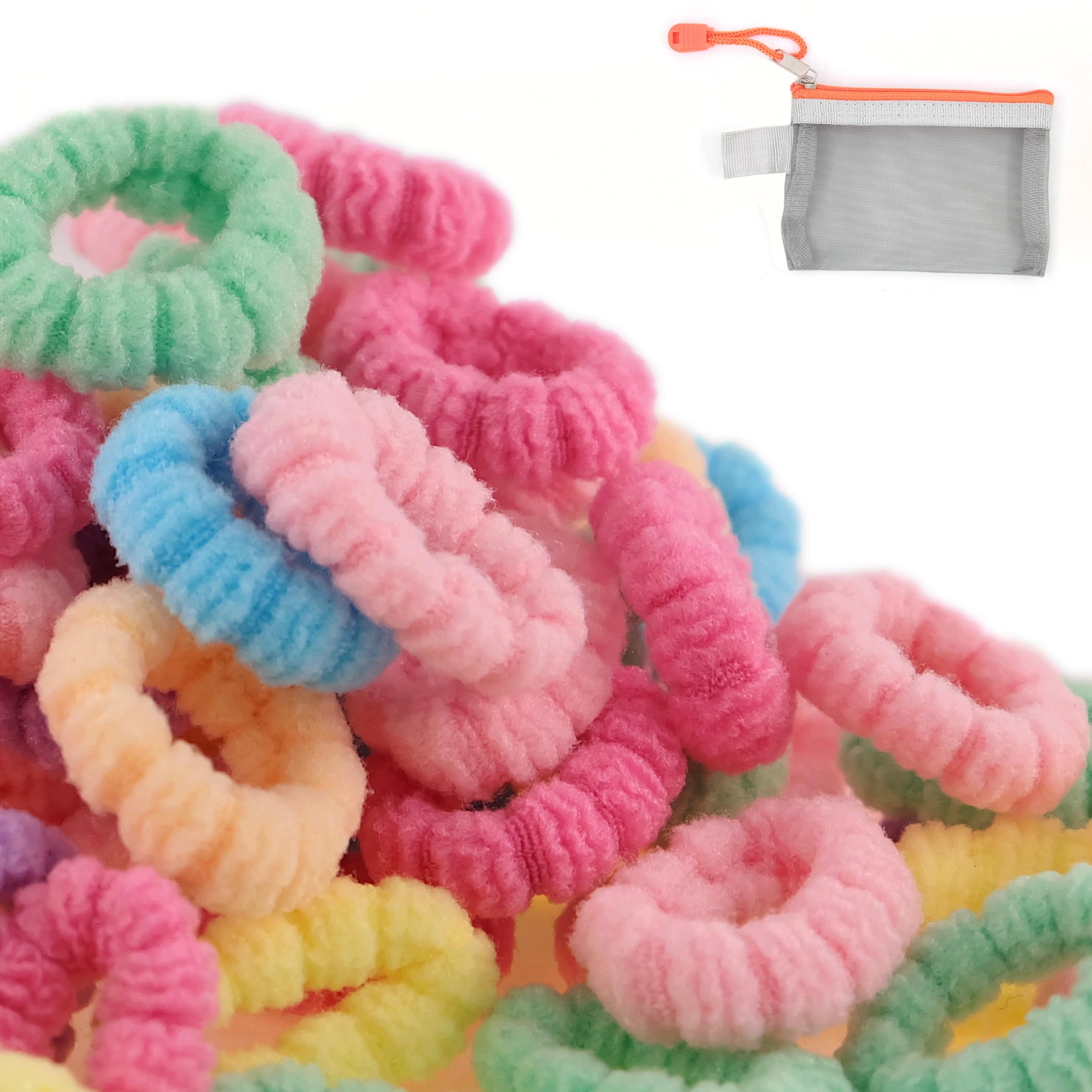 WDGROW 200-210pcs No Damage Soft Hair Ties for Toddler Girls,Age 0-6,Mini Size Hair Bands for Infant,Tiny Hair Elastics,Candy Co
