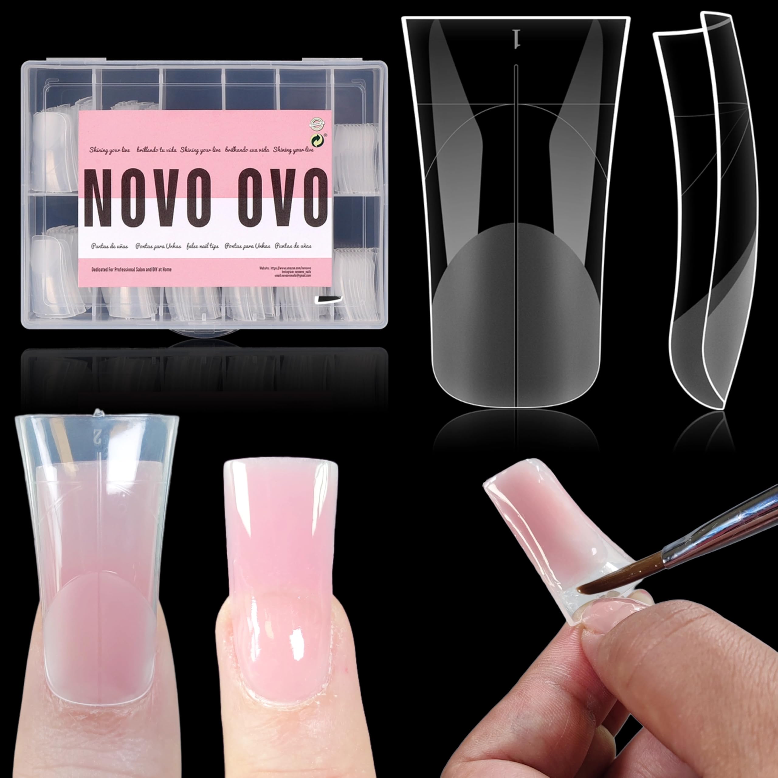NOVO OVO 240 Pcs Duck Nail Dual Forms for Poly Gel Toenail Extension, Reusable Full Cover Molds for French Tip Acrylic Duckies, 