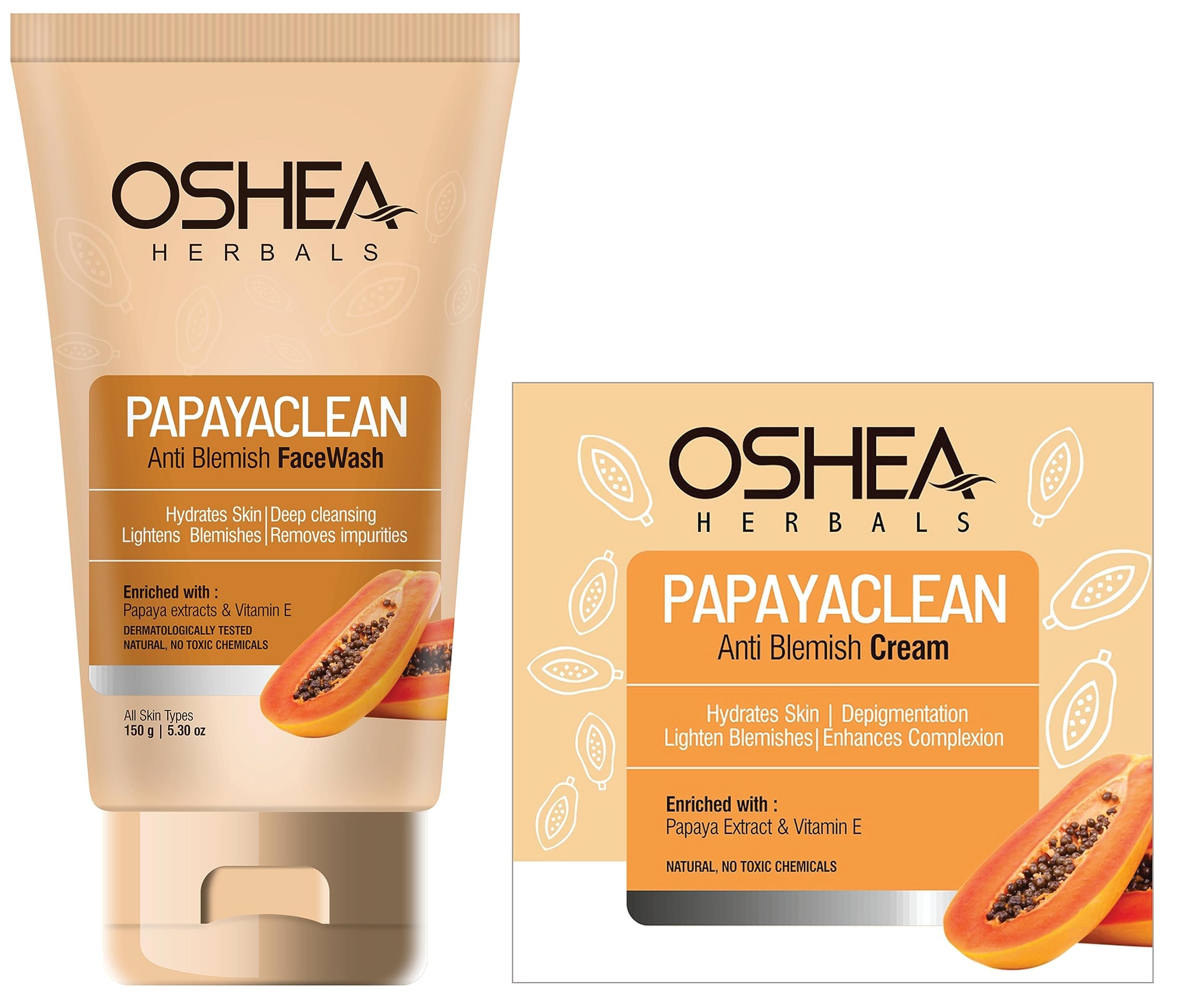 Oshea Herbals Papayaclean Anti Blemish Face Wash & Face Cream Combo For All Skin Types | Removes Impurities, Ligthens Blemish & 