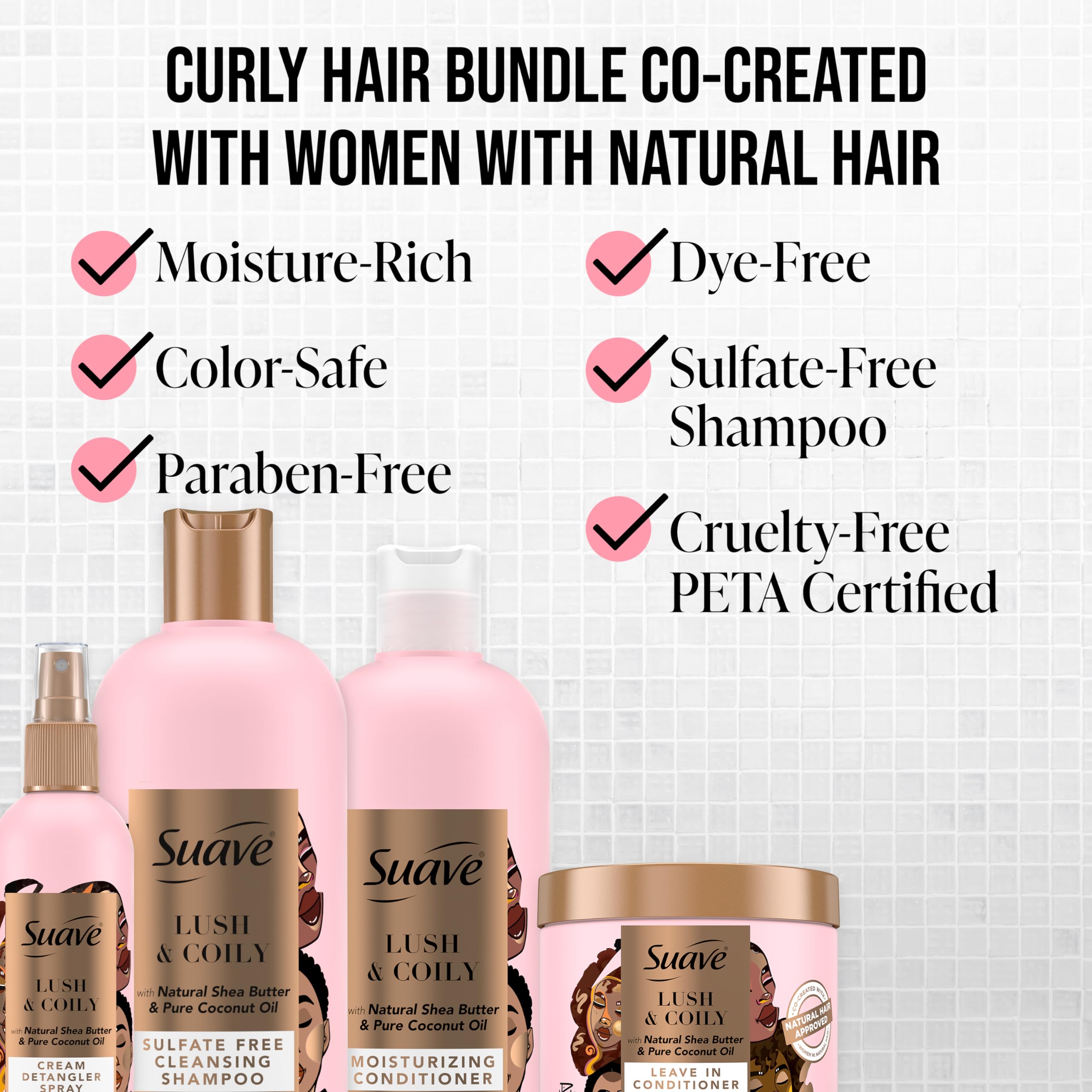 Suave Luscious Curly Hair Shampoo And Conditioner Set For Women With Natural Hair, With Leave-In Conditioner For Curly Hair And