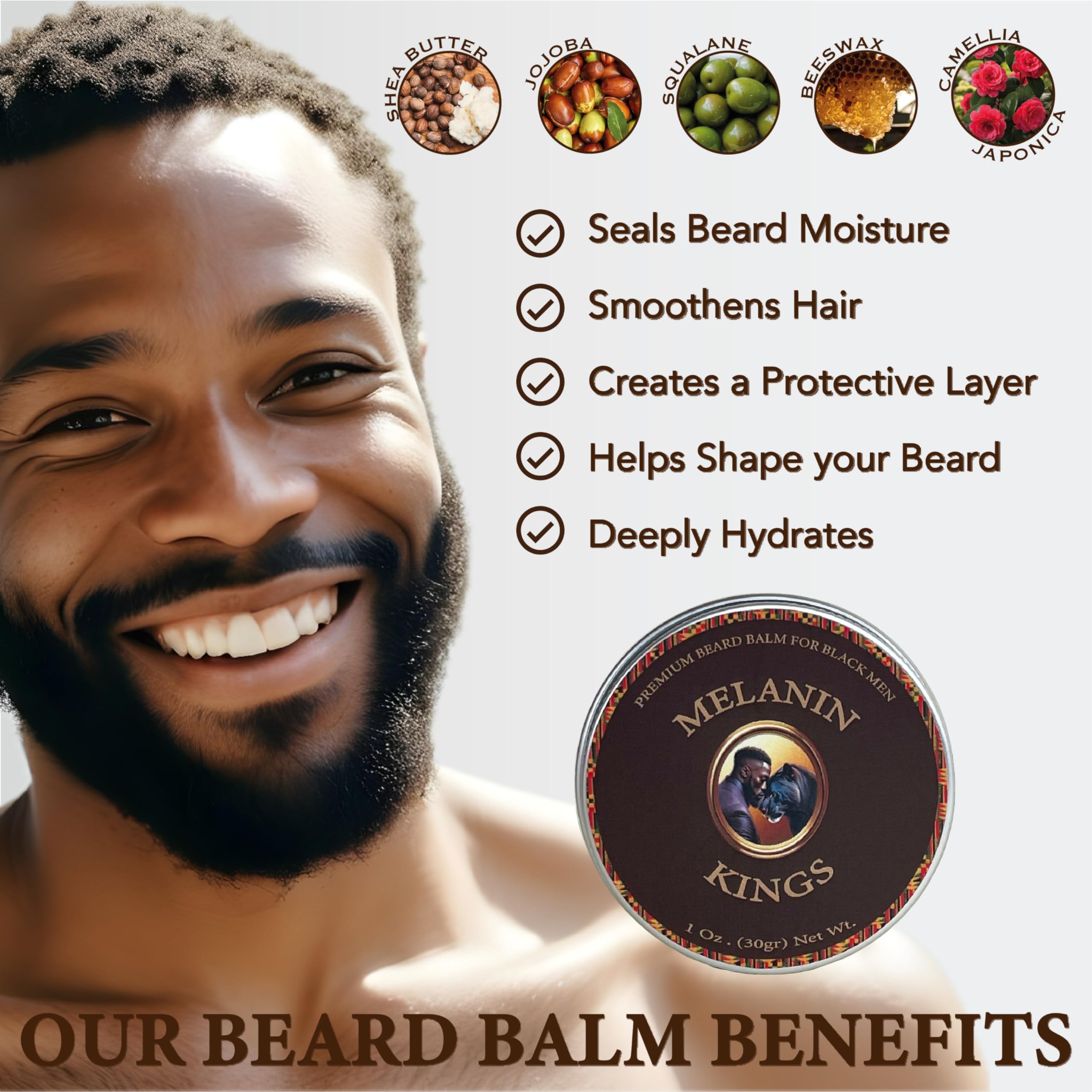 Melanin Kings Beard Grooming Kit - 6 Piece Set with Natural Ingredients, Brown and Kente Pattern